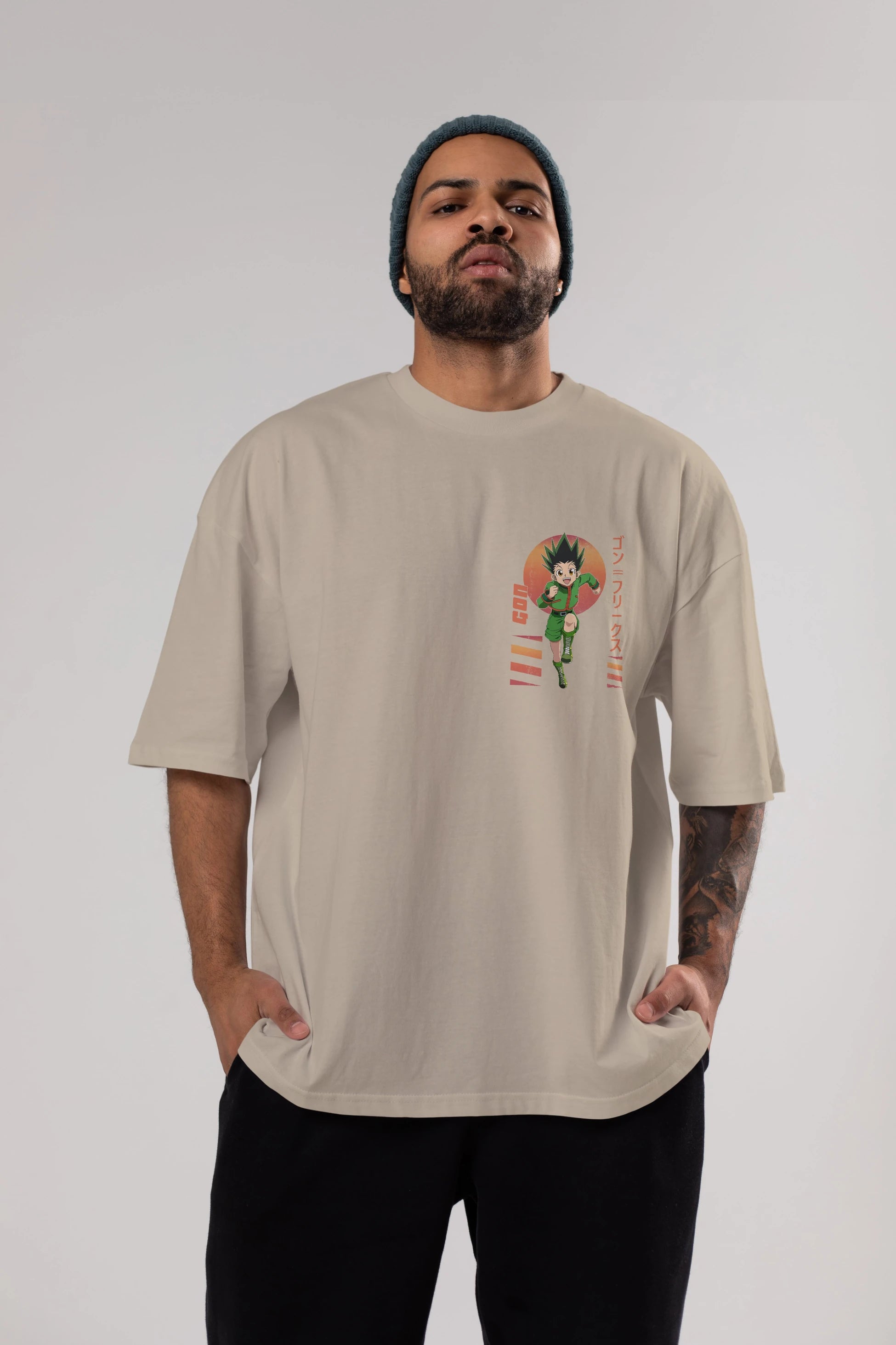 Gon Freecss HUNTER X HUNTER 2 Ön Sol Baskılı Oversize t-shirt Erkek Kadın Unisex %100 Pamuk Bisiklet Yaka tişort