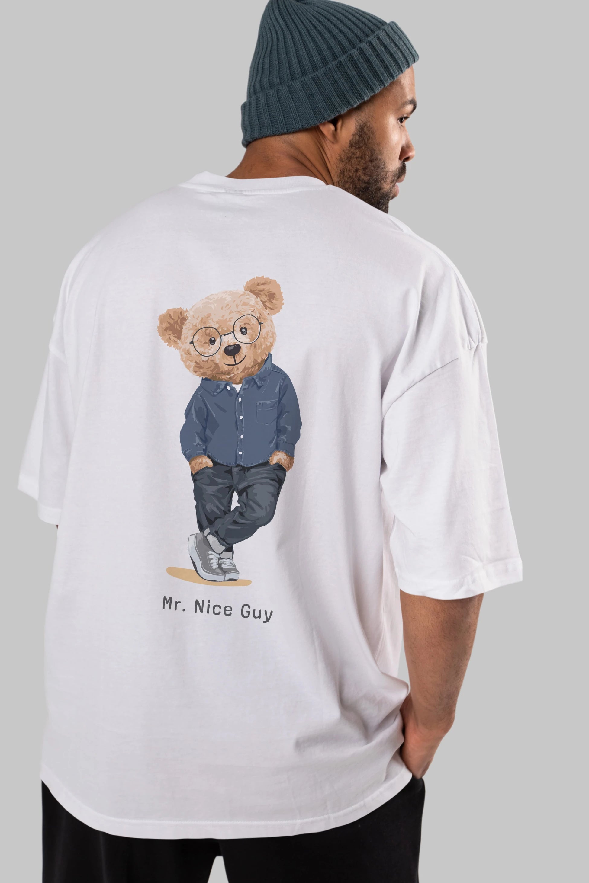 Teddy Bear Mr. Nice Guy Arka Baskılı Oversize t-shirt Erkek Kadın Unisex %100 Pamuk
