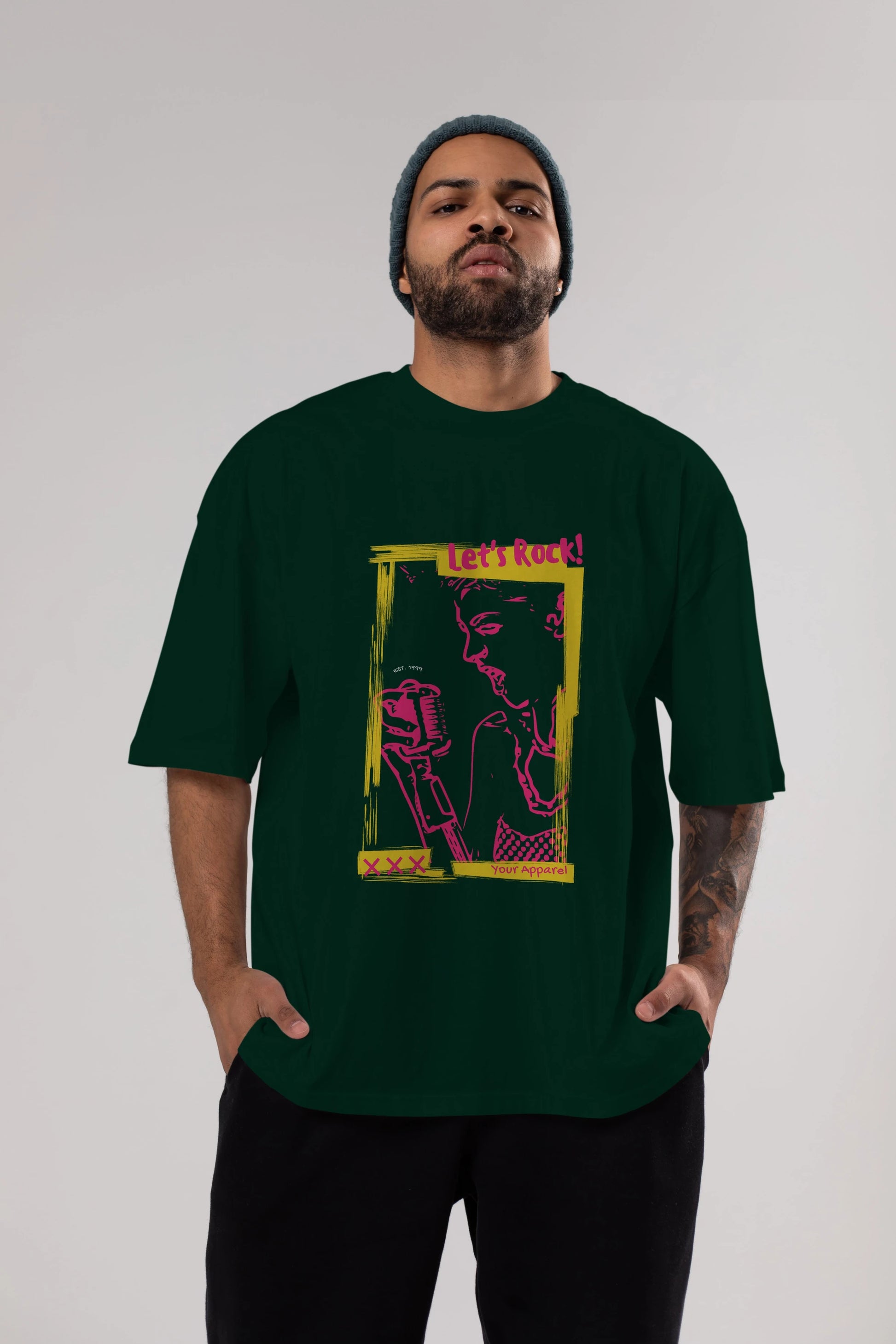 Let's Rock Yazılı Ön Baskılı Oversize t-shirt Erkek Kadın Unisex