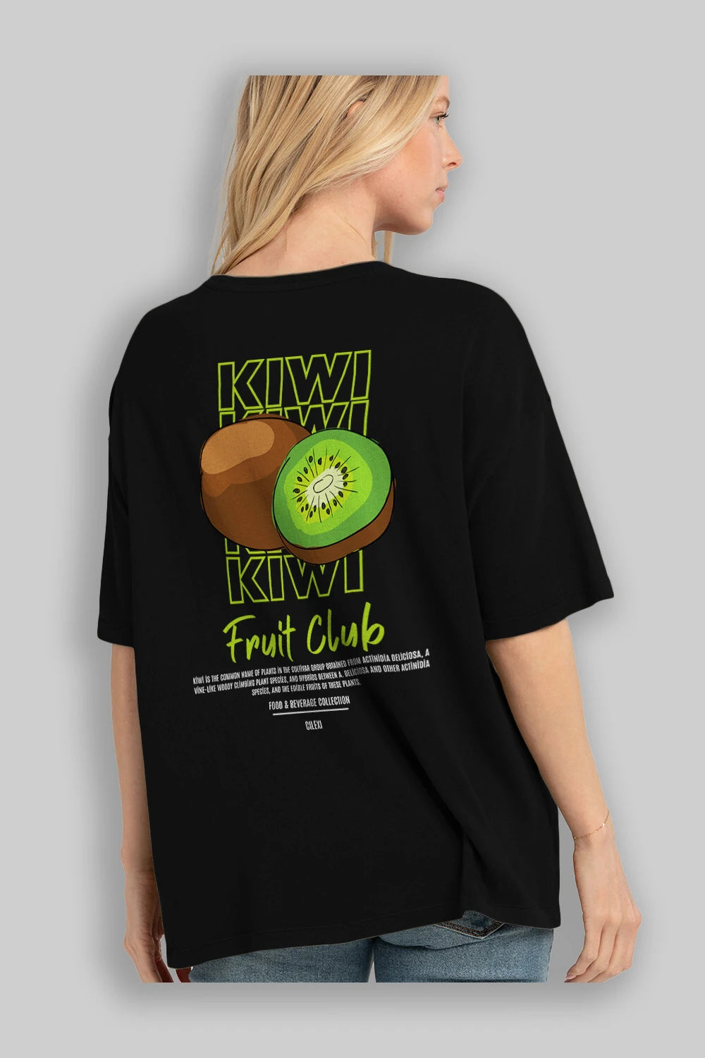 Kiwi Arka Baskılı Oversize t-shirt Erkek Kadın Pamuk Bisiklet Yaka tişort