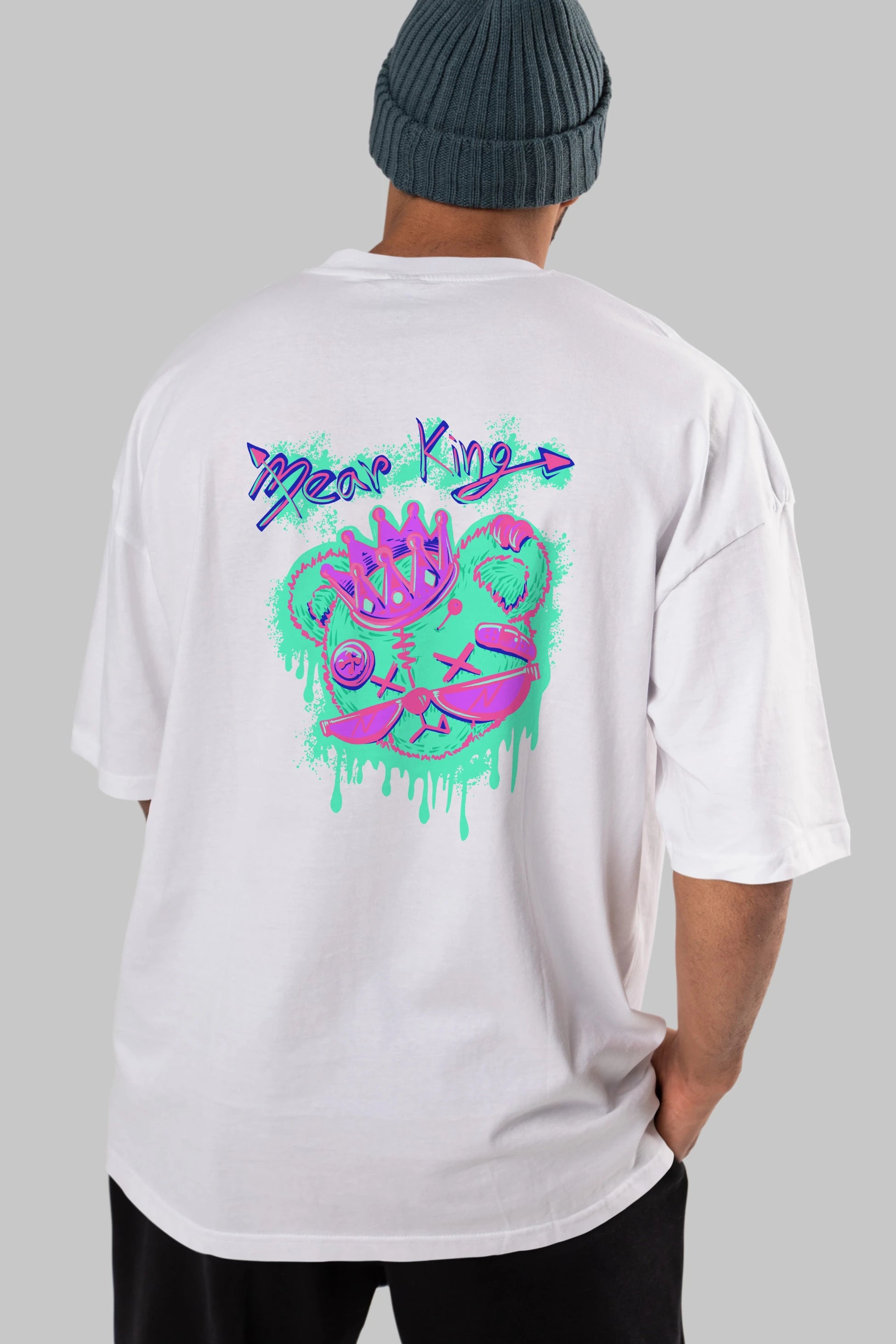 Bear King Arka Baskılı Oversize t-shirt Erkek Kadın Unisex