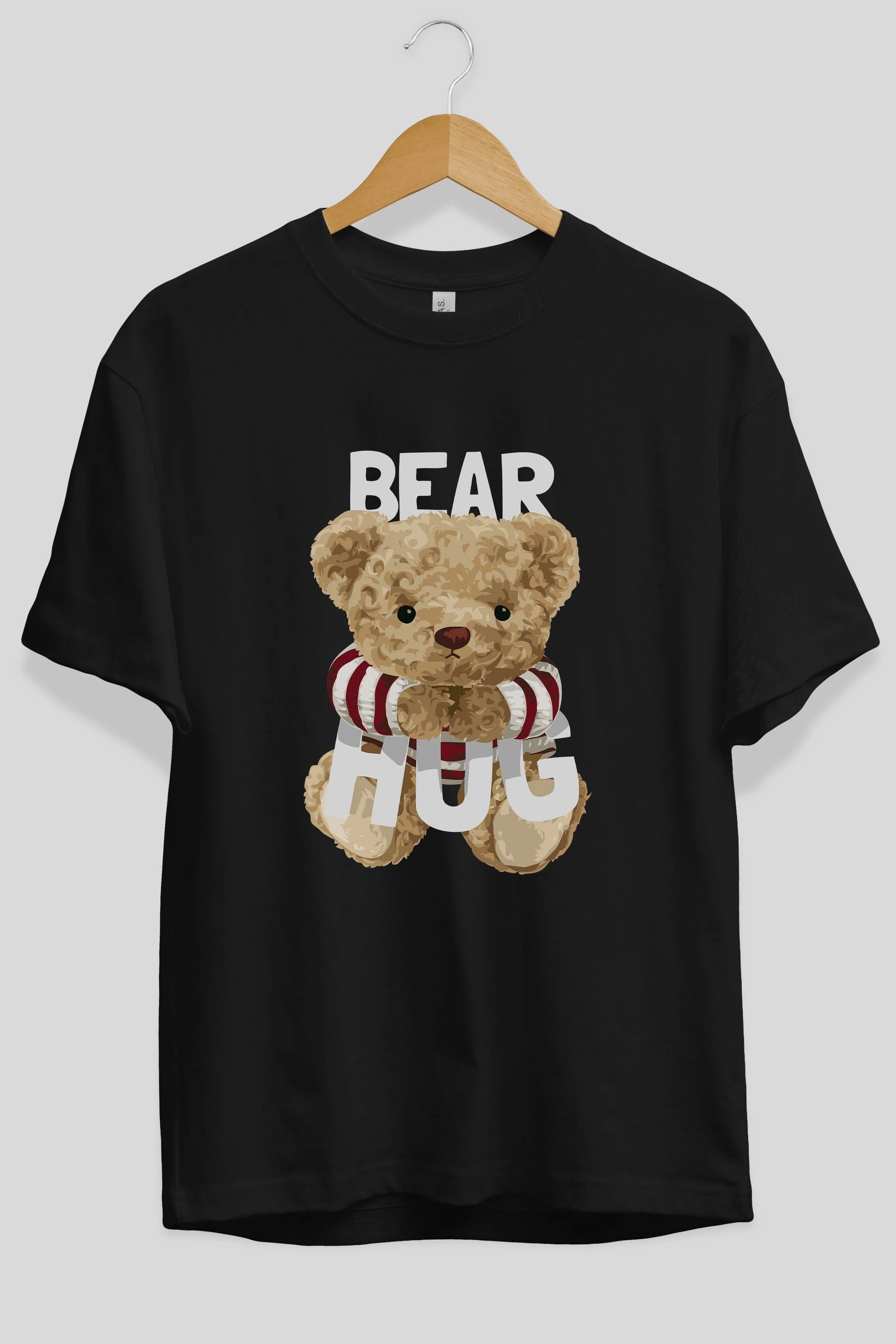 Teddy Bear Hug Ön Baskılı Oversize t-shirt Erkek Kadın Unisex %100 Pamuk