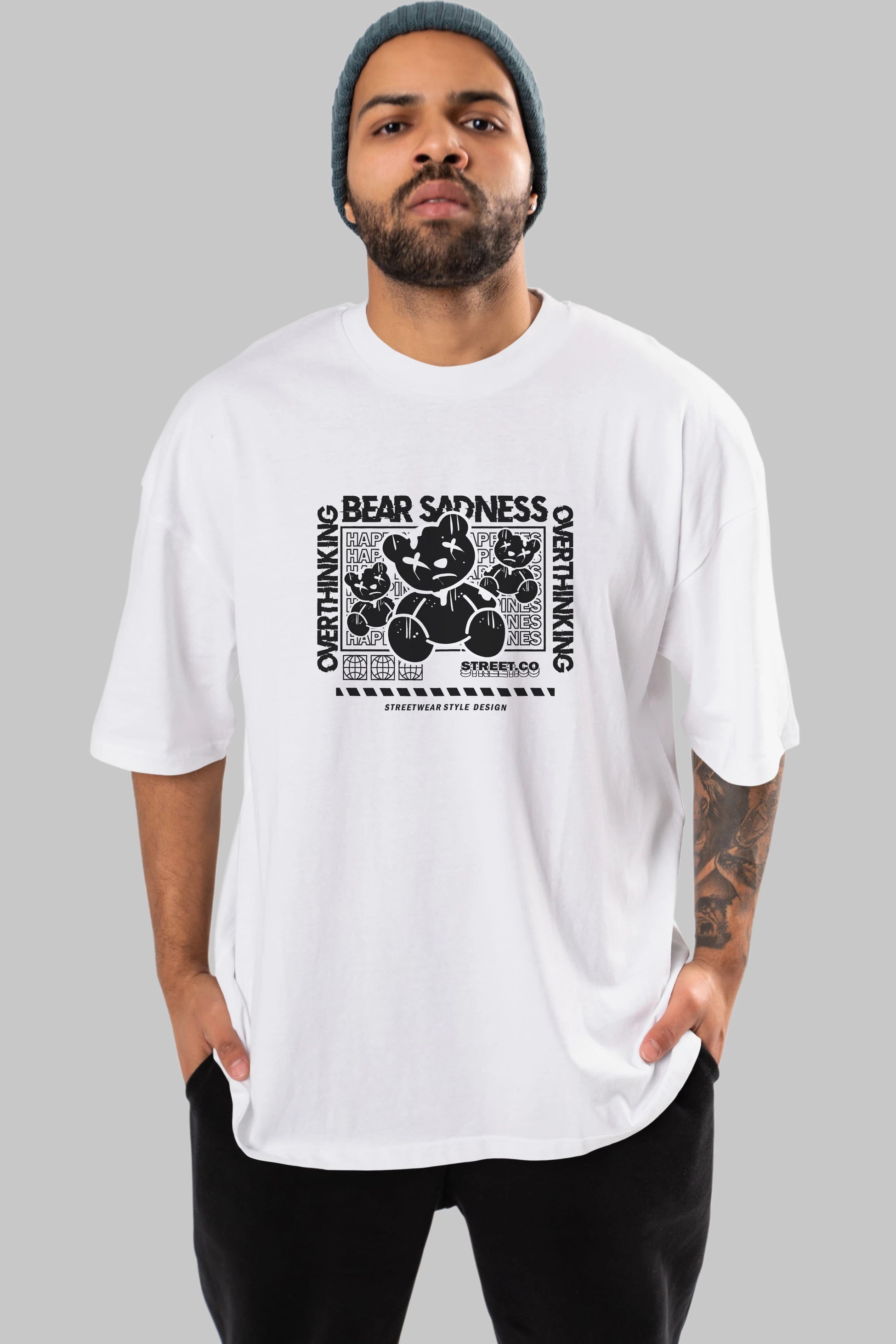 Bear Sadness 2 Ön Baskılı Oversize t-shirt Erkek Kadın Unisex