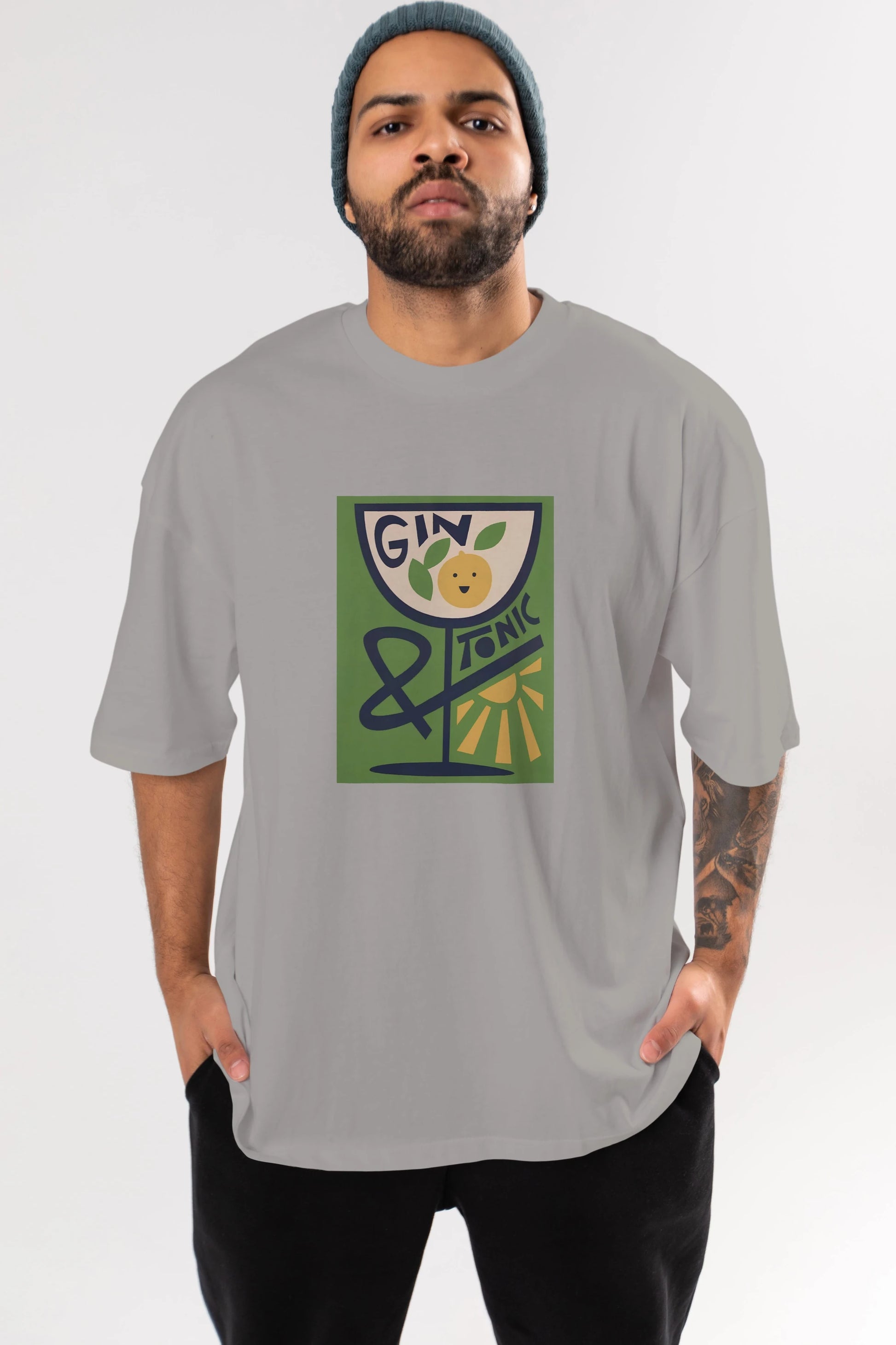 Gin Tonic 3 Ön Baskılı Oversize t-shirt Erkek Kadın Unisex %100 Pamuk Bisiklet Yaka tişort