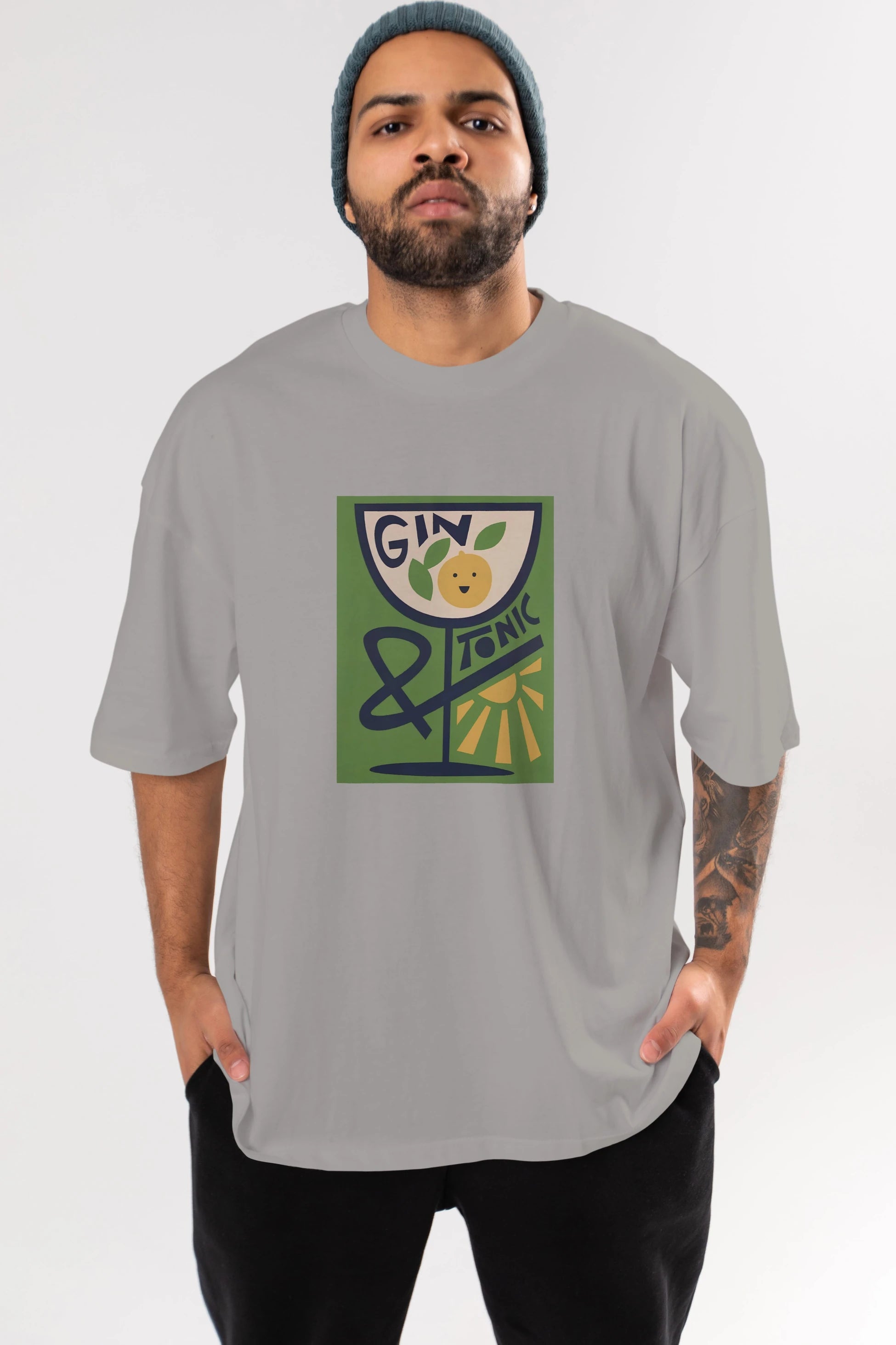 Gin Tonic 3 Ön Baskılı Oversize t-shirt Erkek Kadın Unisex %100 Pamuk Bisiklet Yaka tişort