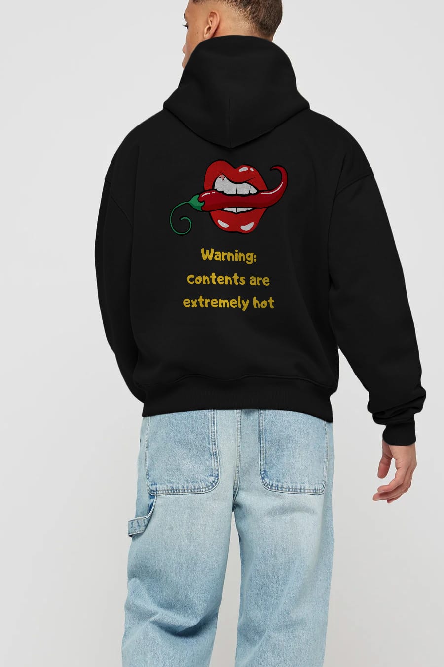 Warning Contents Yazılı Arka Baskılı Oversize Hoodie Kapüşonlu Sweatshirt Erkek Kadın Unisex