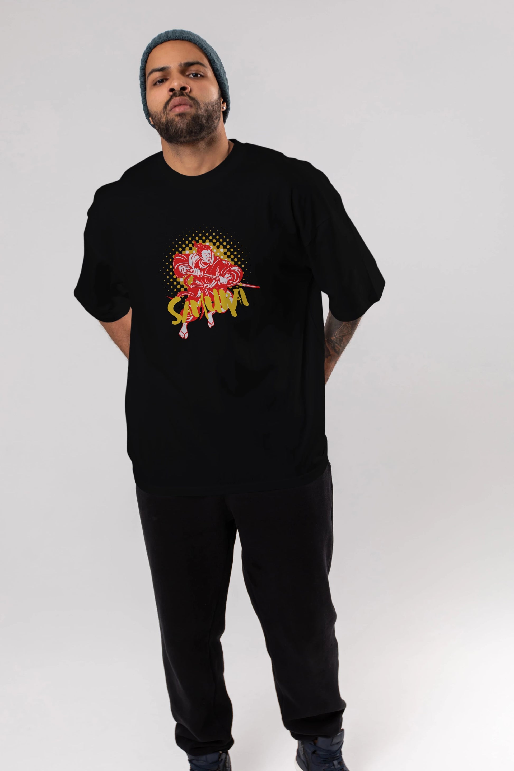 Samurai Ön Baskılı Oversize t-shirt Erkek Kadın Unisex