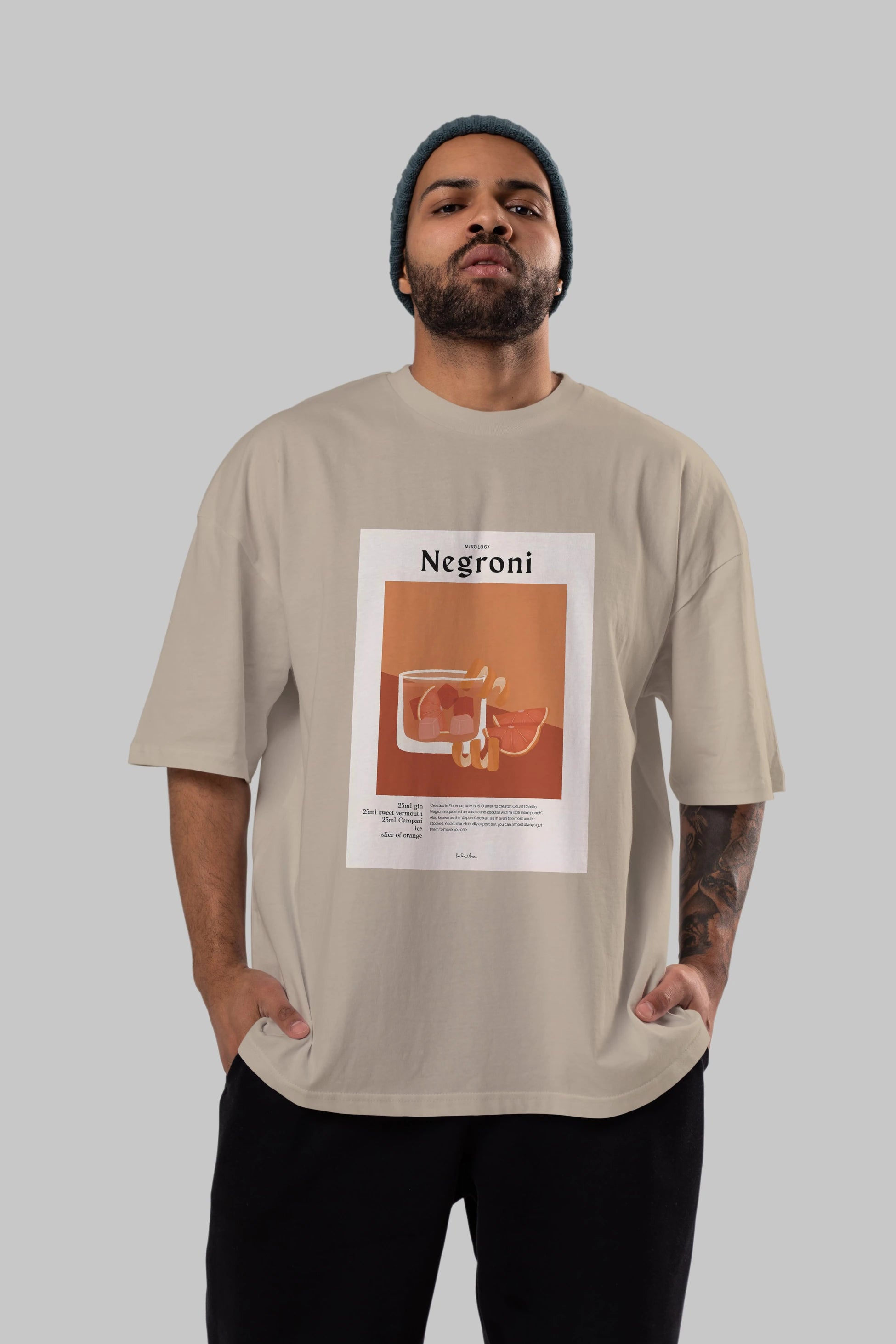 Mixology Negroni Ön Baskılı Oversize t-shirt Erkek Kadın Unisex %100 Pamuk Bisiklet Yaka tişort