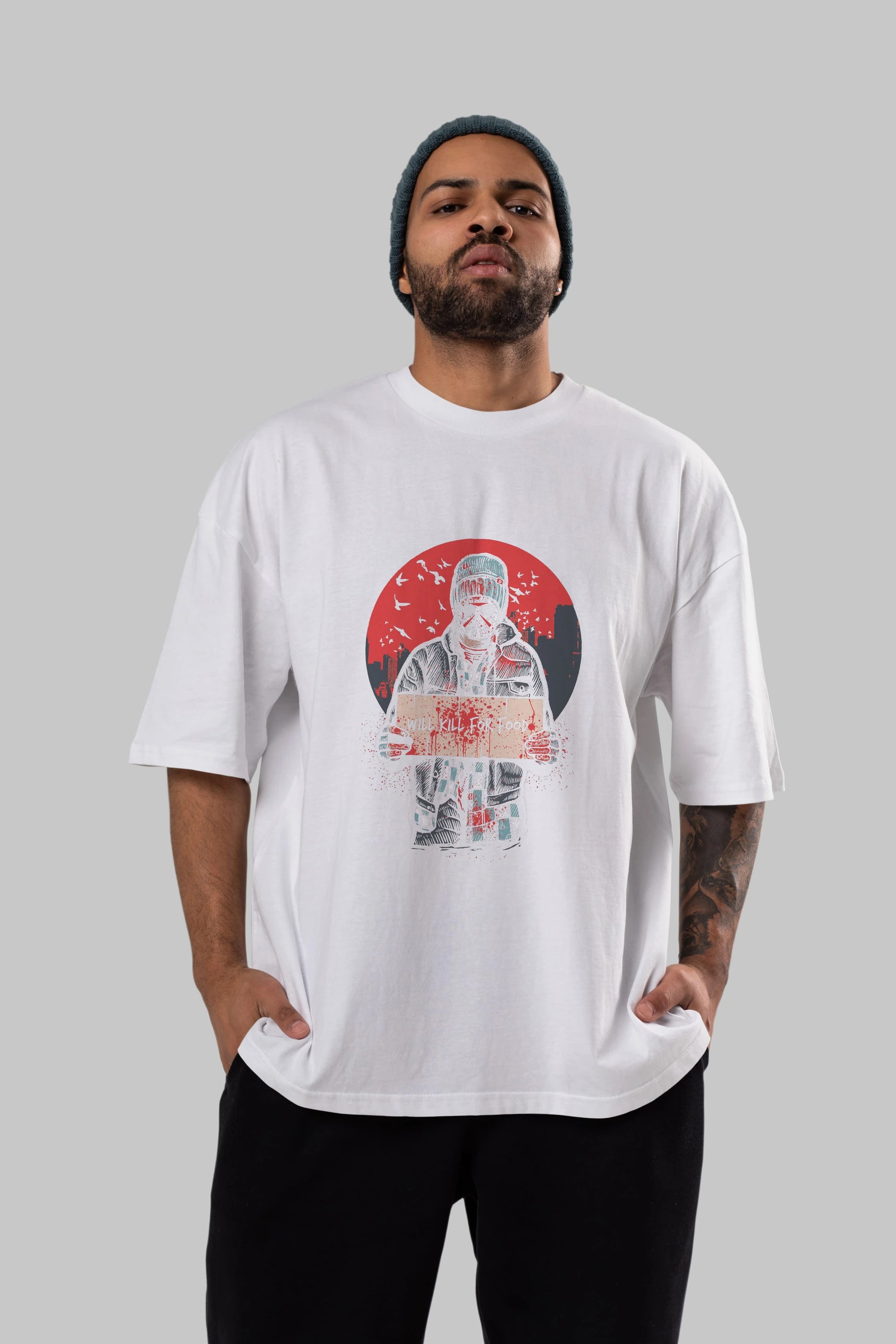 Kill For Food Ön Baskılı Oversize t-shirt Erkek Kadın Unisex %100 Pamuk tişort