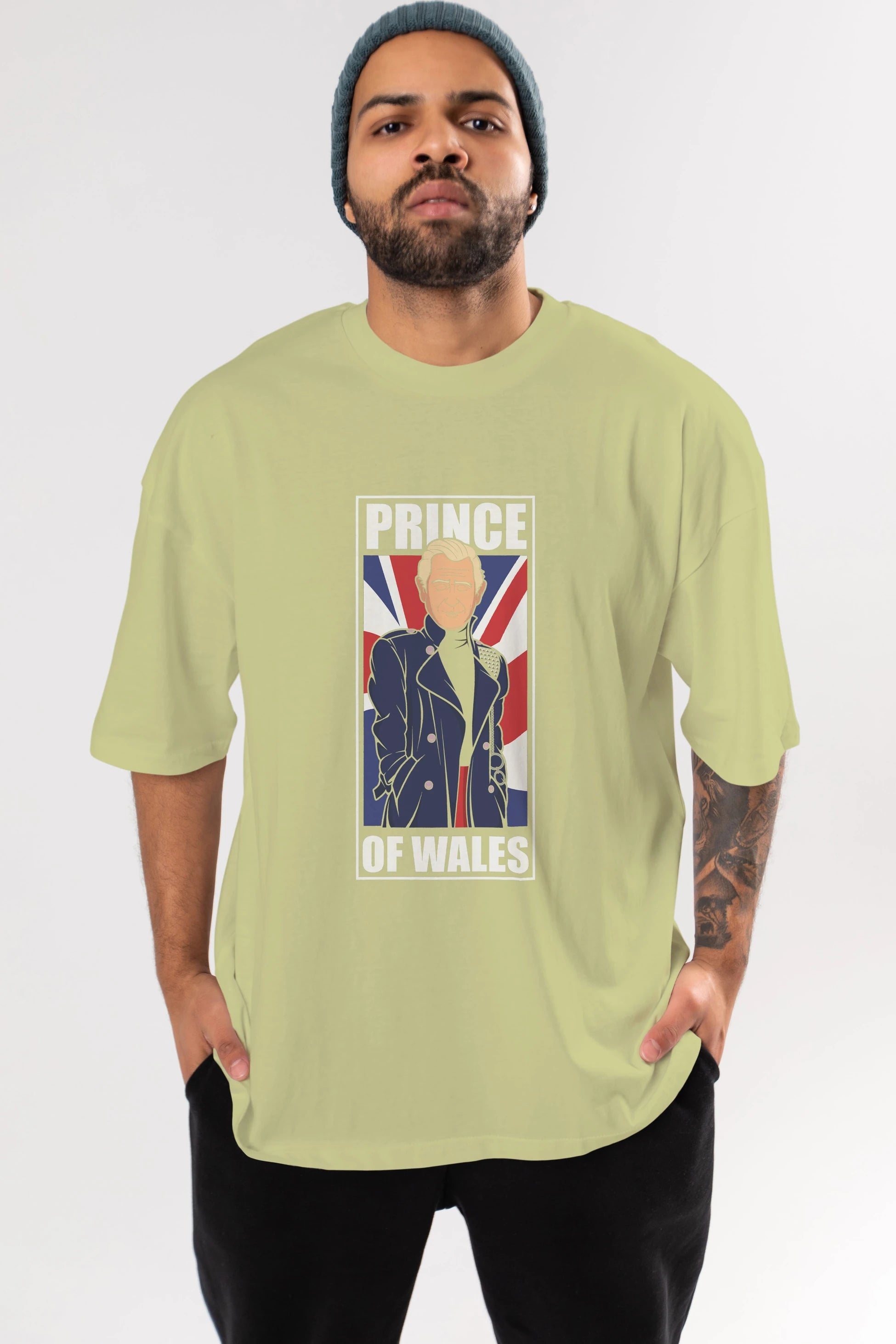 Prince Charles Ön Baskılı Oversize t-shirt Erkek Kadın Unisex %100 Pamuk tişort