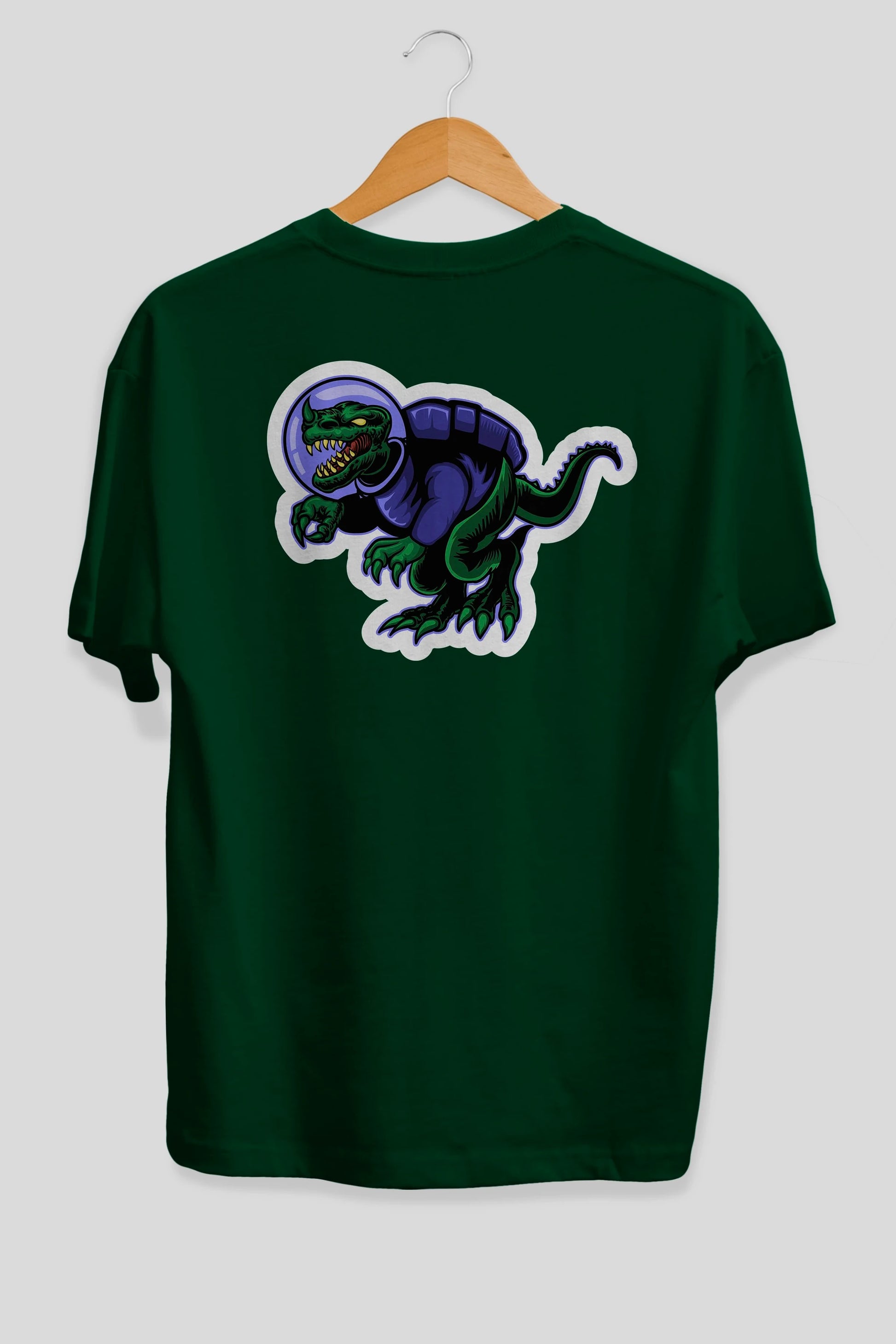 Space Dino Sticker Arka Baskılı Oversize t-shirt Erkek Kadın Unisex