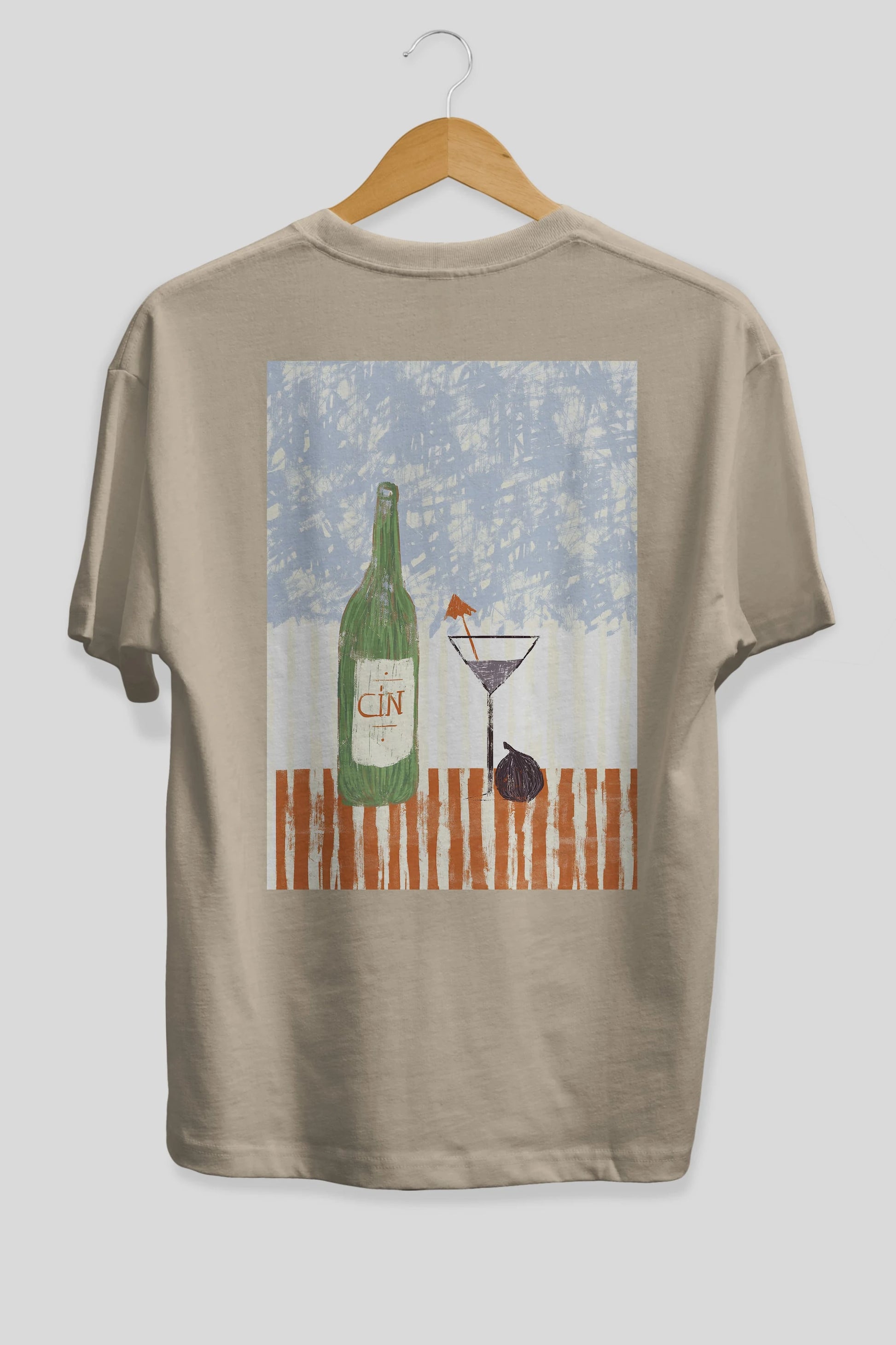 Gin Arka Baskılı Oversize t-shirt Erkek Kadın Unisex %100 Pamuk Bisiklet Yaka tişort