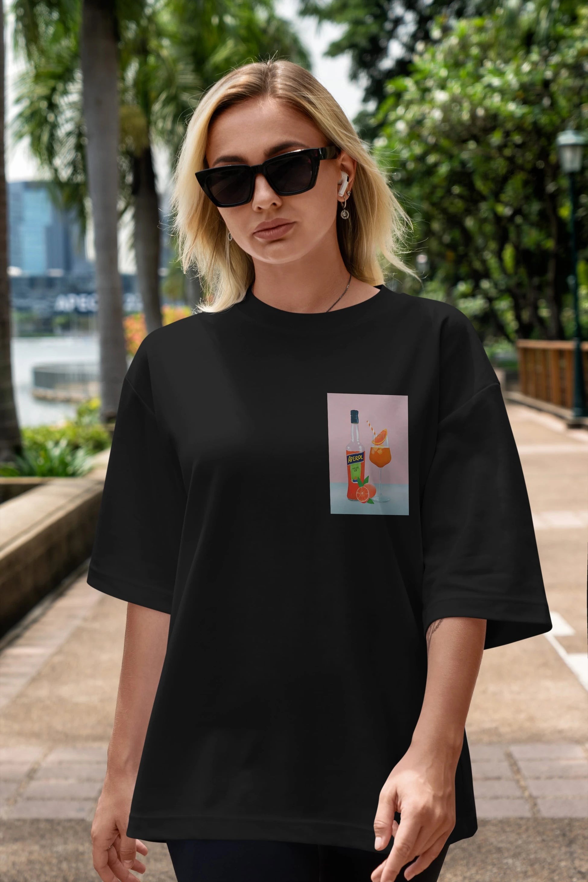 Aperol Spritz 3 Ön Sol Baskılı Oversize t-shirt Erkek Kadın Unisex %100 Pamuk Bisiklet Yaka tişort