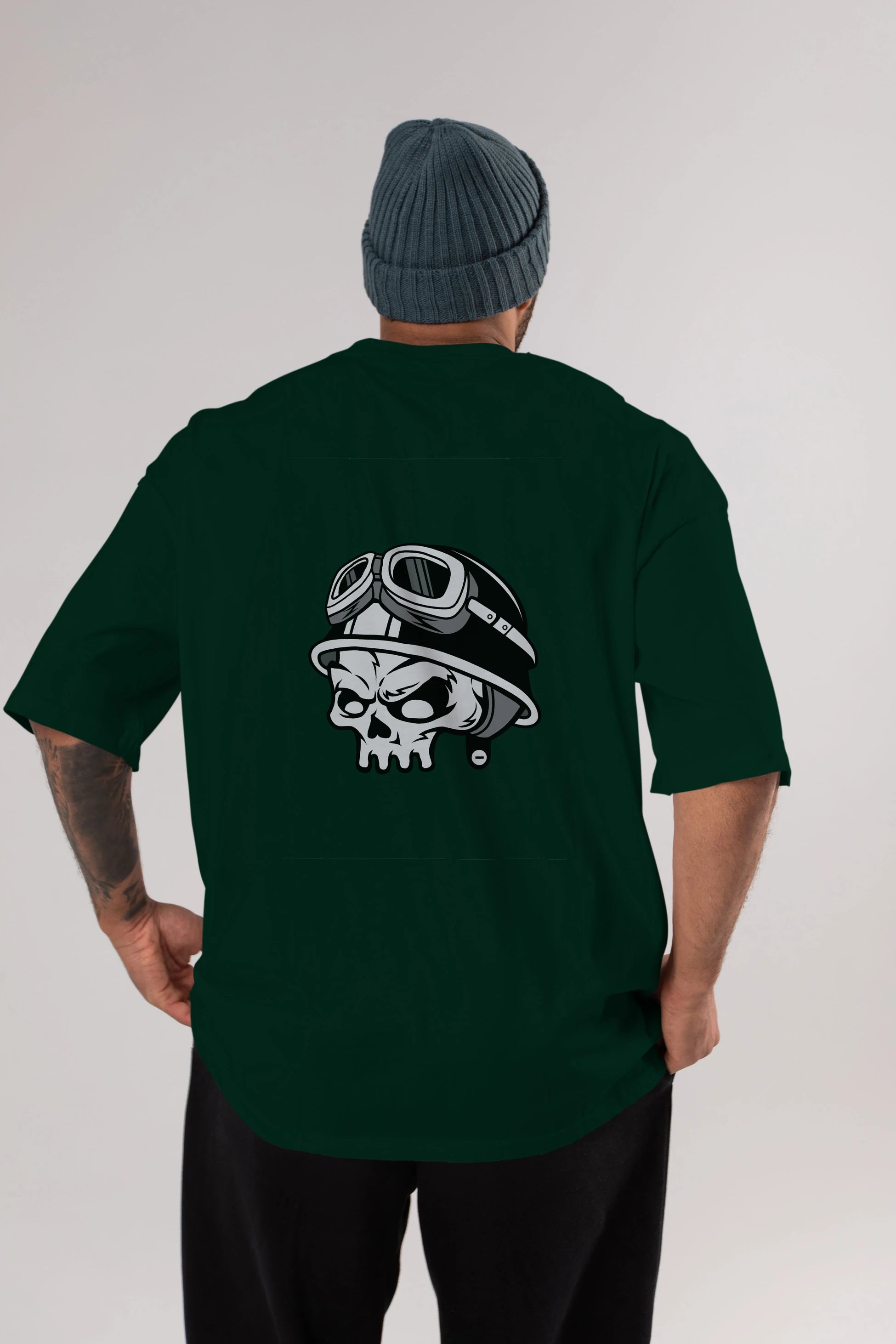 Biker Helmet Arka Baskılı Oversize t-shirt Erkek Kadın Unisex %100 Pamuk tişort