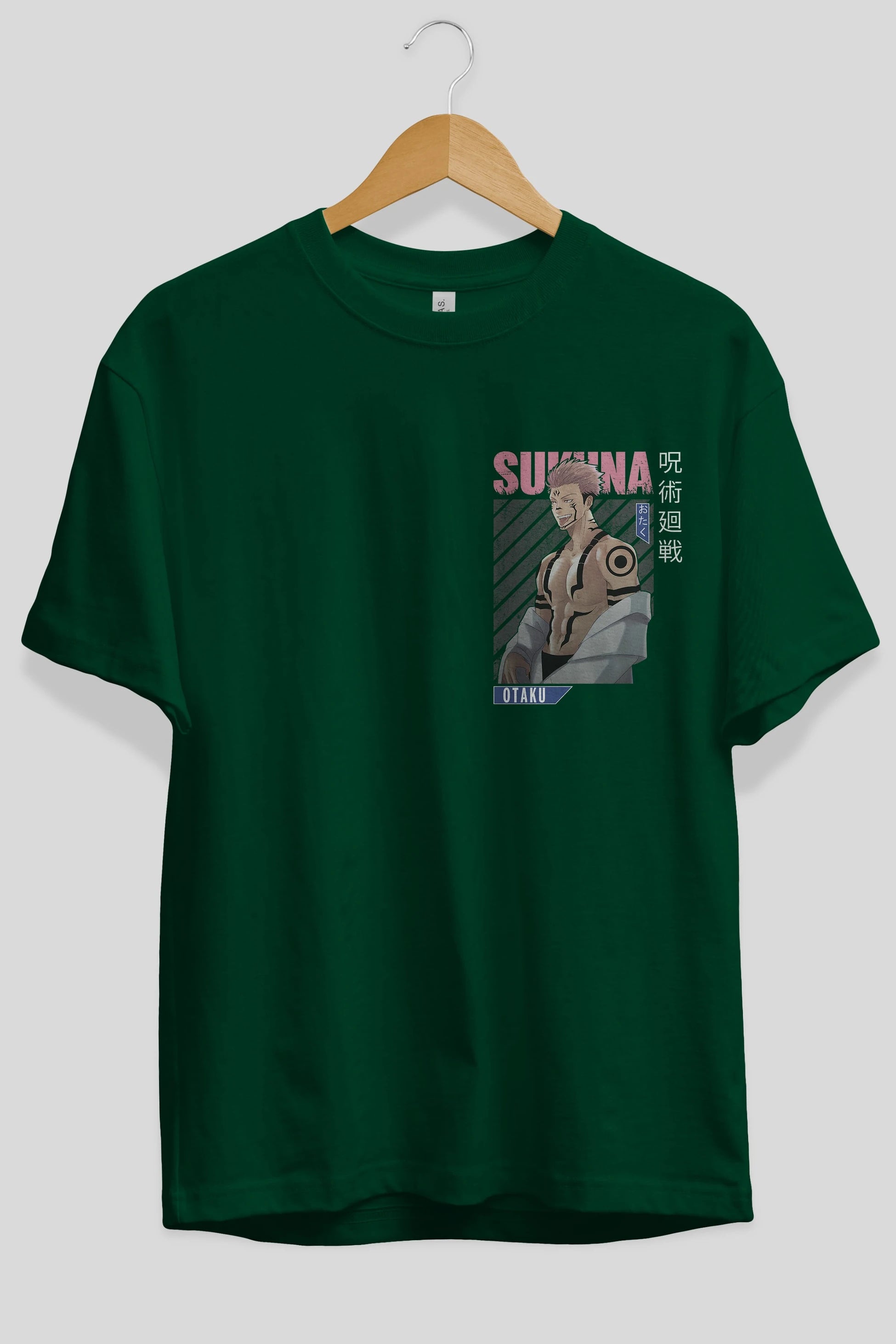 Sukuna Ryoumen Ön Sol Baskılı Oversize t-shirt Erkek Kadın Unisex %100 Pamuk Bisiklet Yaka tişort