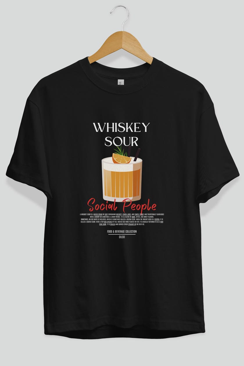 Whıskey Sour Kokteyl Serisi ön Baskılı Oversize t-shirt Erkek Kadın %100 Pamuk Bisiklet Yaka tişort