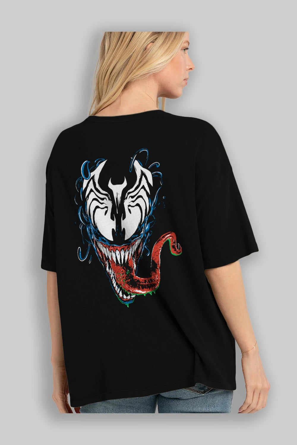 Venom (2) Arka Baskılı Oversize t-shirt Erkek Kadın Unisex %100 Pamuk Bisiklet Yaka tişort