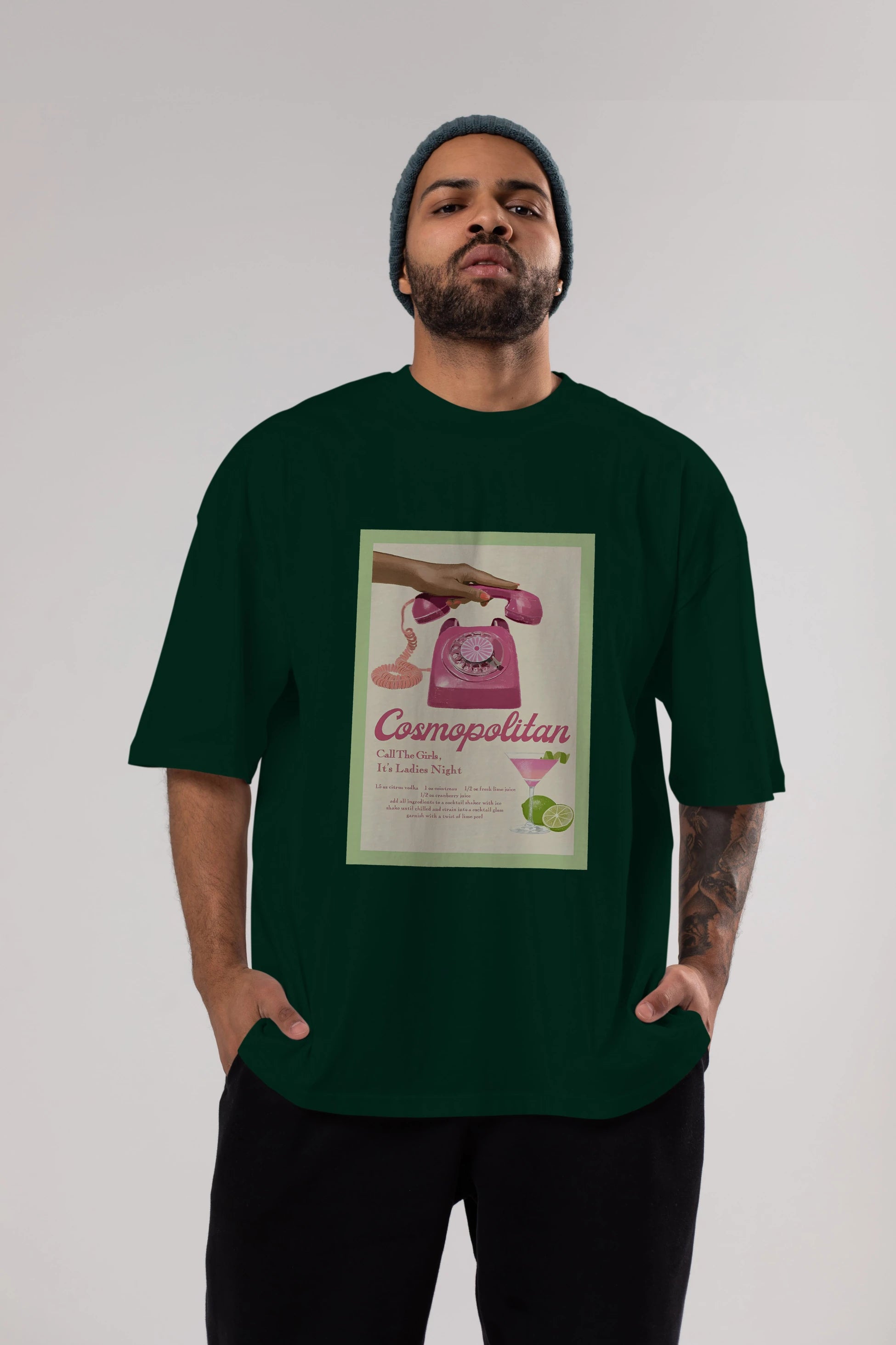 Cosmopolitan 5 Ön Baskılı Oversize t-shirt Erkek Kadın Unisex %100 Pamuk Bisiklet Yaka tişort