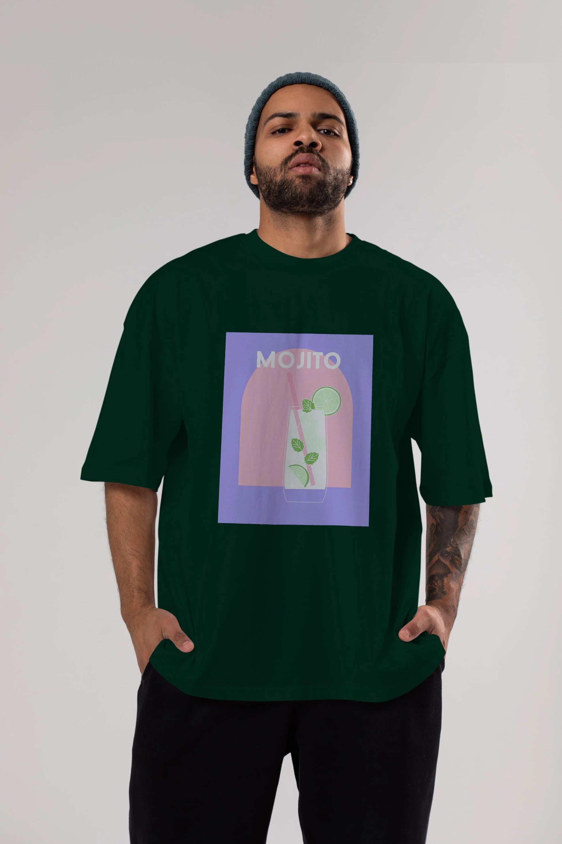 Mojito 2 Ön Baskılı Oversize t-shirt Erkek Kadın Unisex %100 Pamuk Bisiklet Yaka tişort