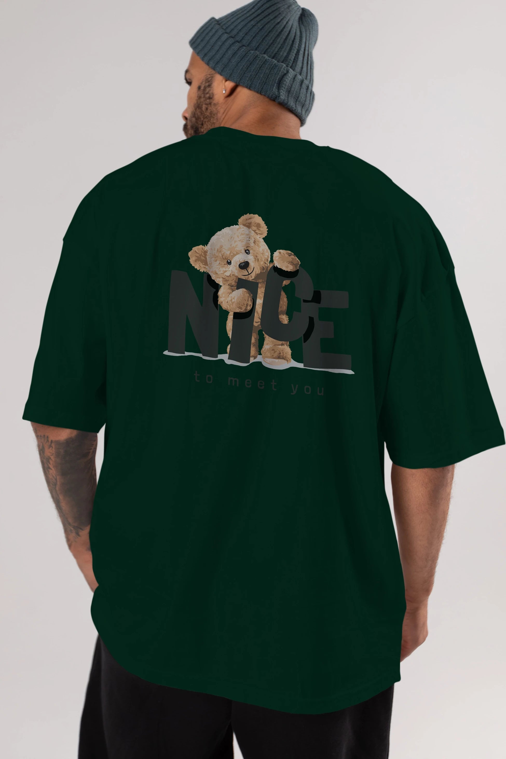 Teddy Nıce To Meet You Arka Baskılı Oversize t-shirt Erkek Kadın Unisex %100 Pamuk