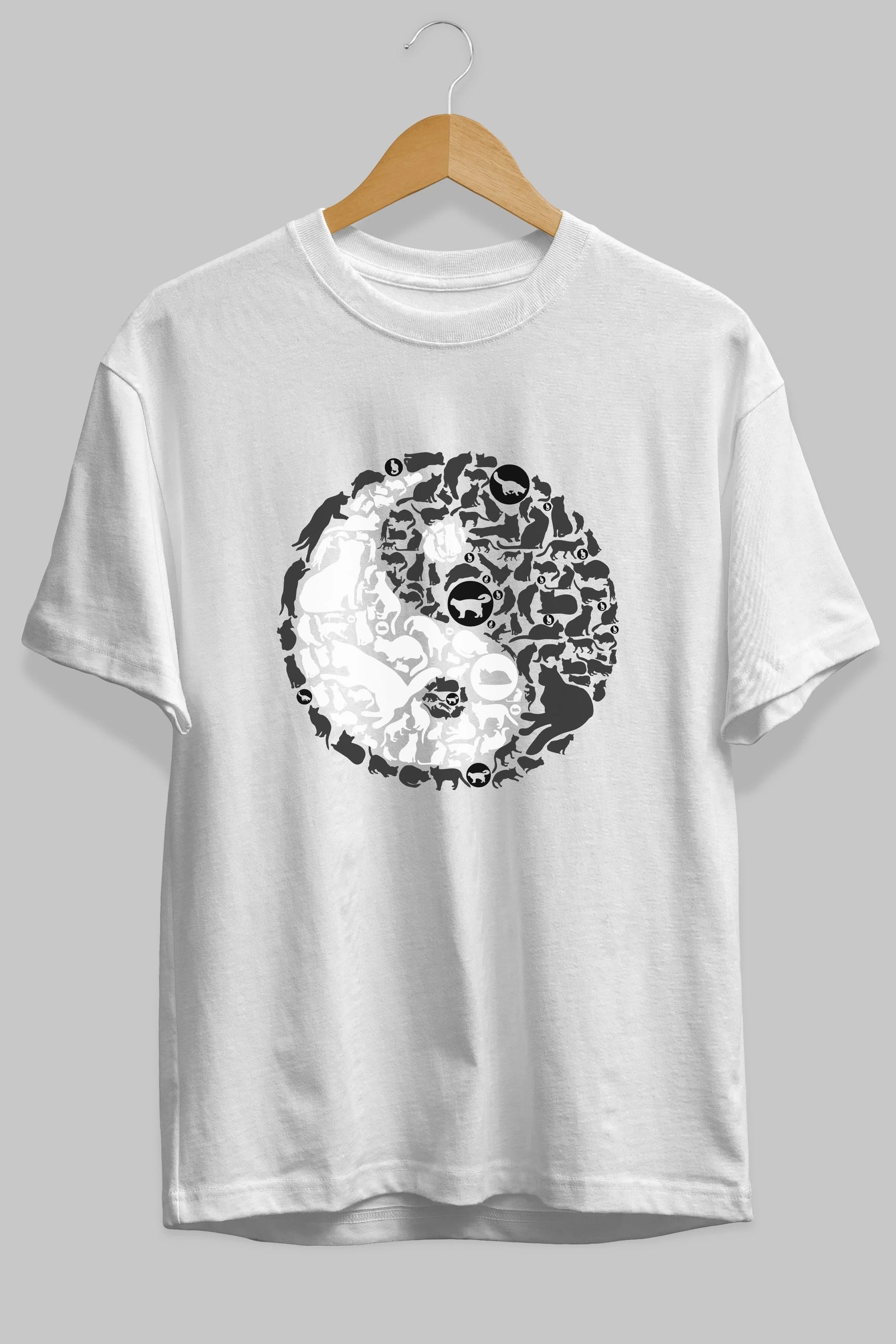 YinYang Cats Ön Baskılı Oversize t-shirt %100 pamuk Erkek Kadın Unisex