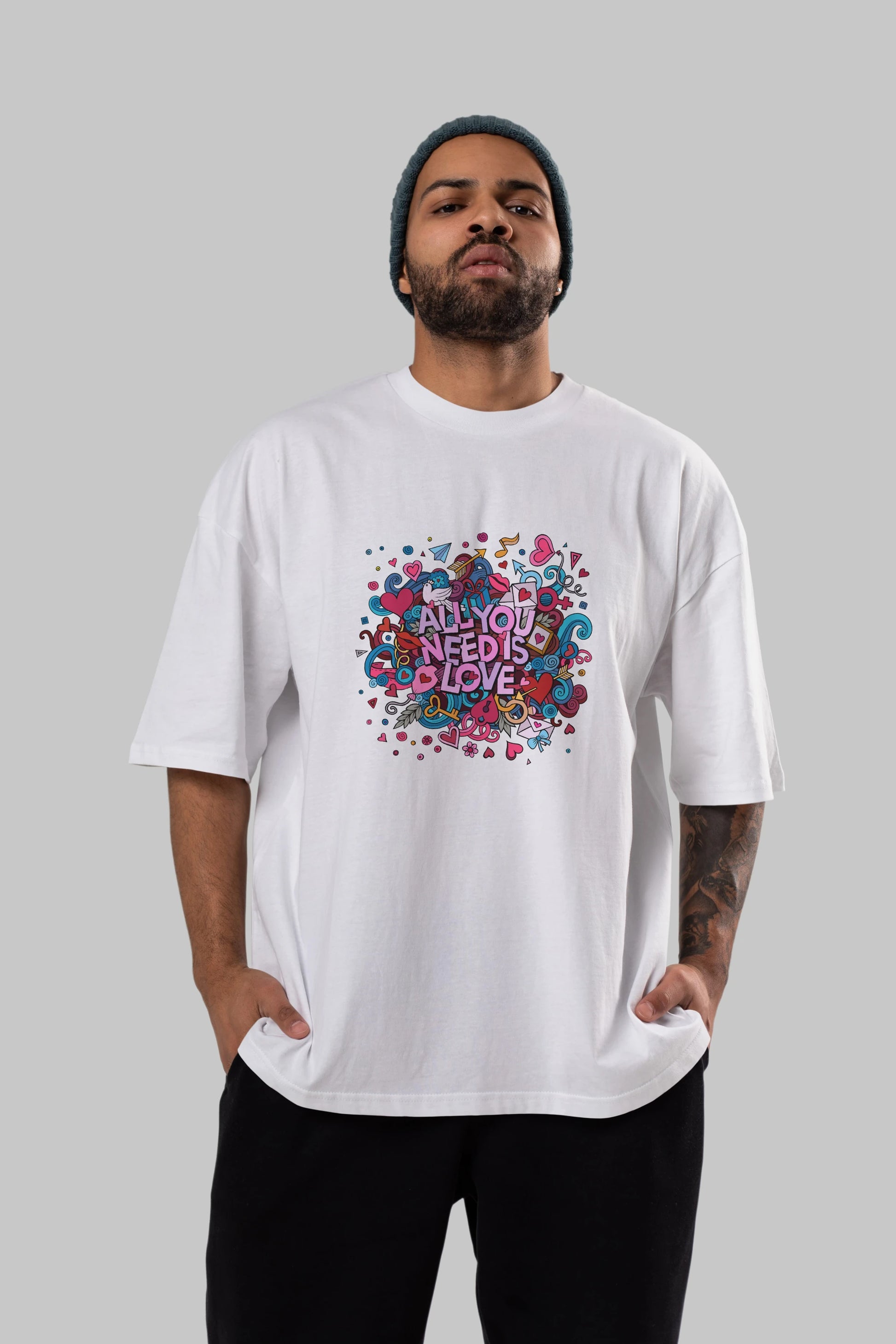 Cute Fun Colorful Heart Art Love Ön Baskılı Oversize t-shirt Erkek Kadın Unisex