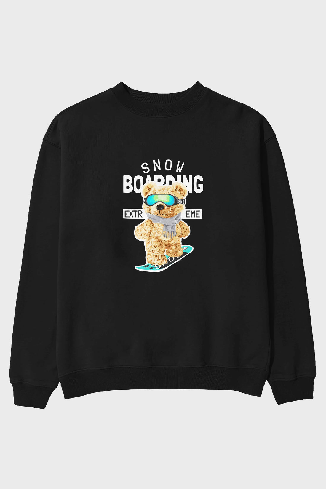 Teddy Bear Snow Boarding Ön Baskılı Oversize Sweatshirt Erkek Kadın Unisex