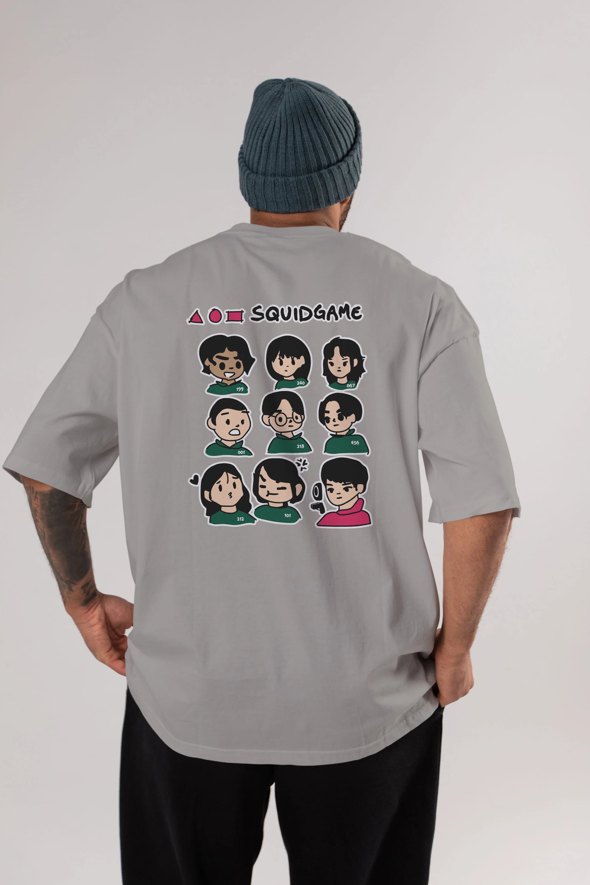 Squid Game (3) Arka Baskılı Oversize t-shirt Erkek Kadın Unisex %100 Pamuk Bisiklet Yaka tişort