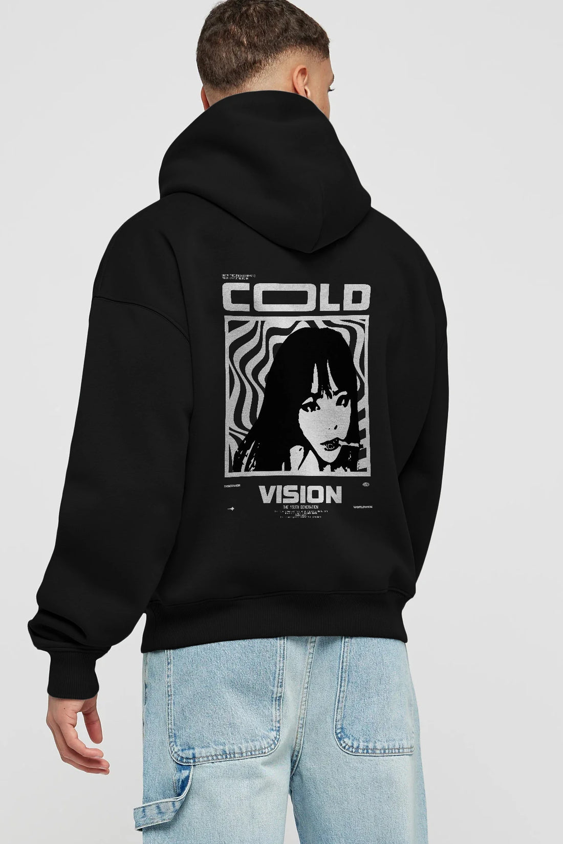 Cold Vision Arka Baskılı Hoodie Oversize Kapüşonlu Sweatshirt Erkek Kadın Unisex