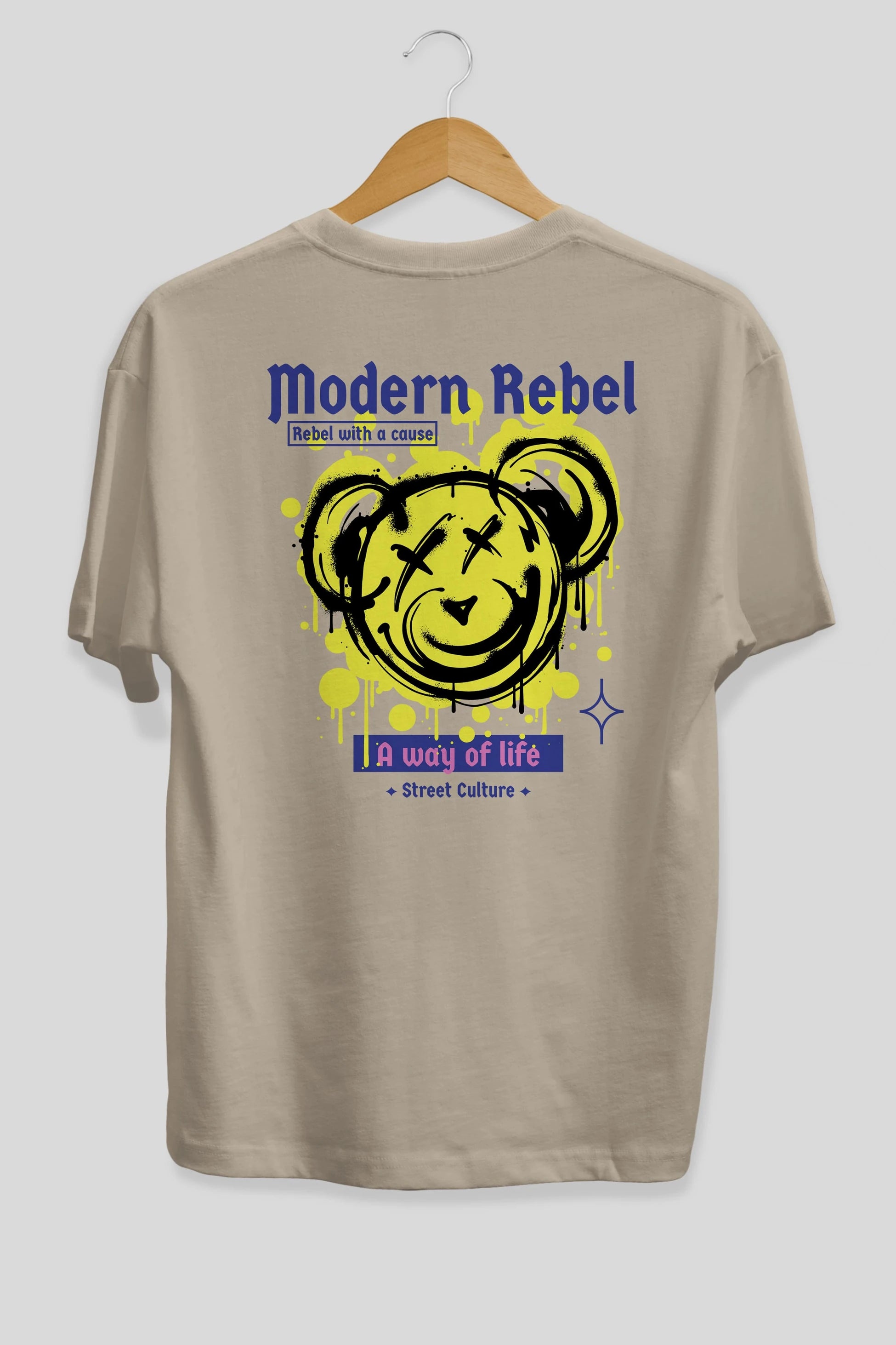 Modern Rebel Bear Arka Baskılı Oversize t-shirt Erkek Kadın Unisex