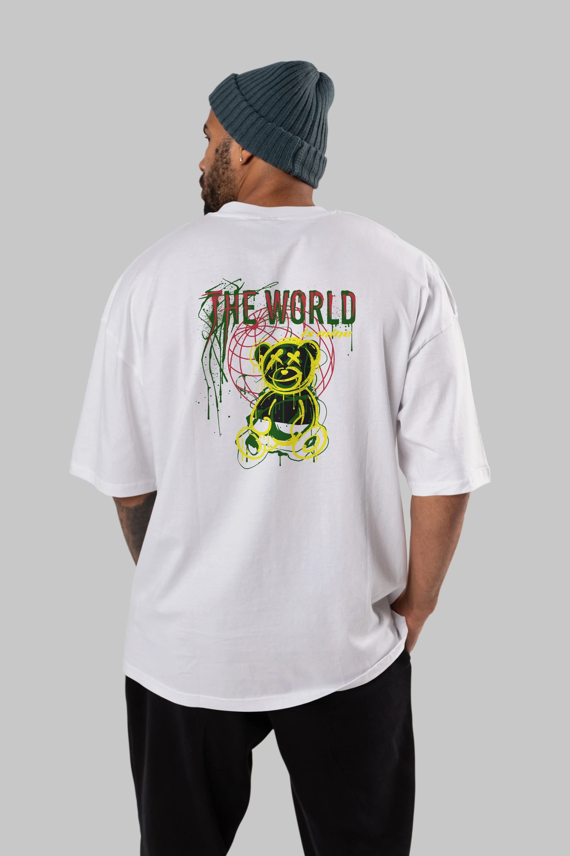 The World is Mine Bear Arka Baskılı Oversize t-shirt Erkek Kadın Unisex
