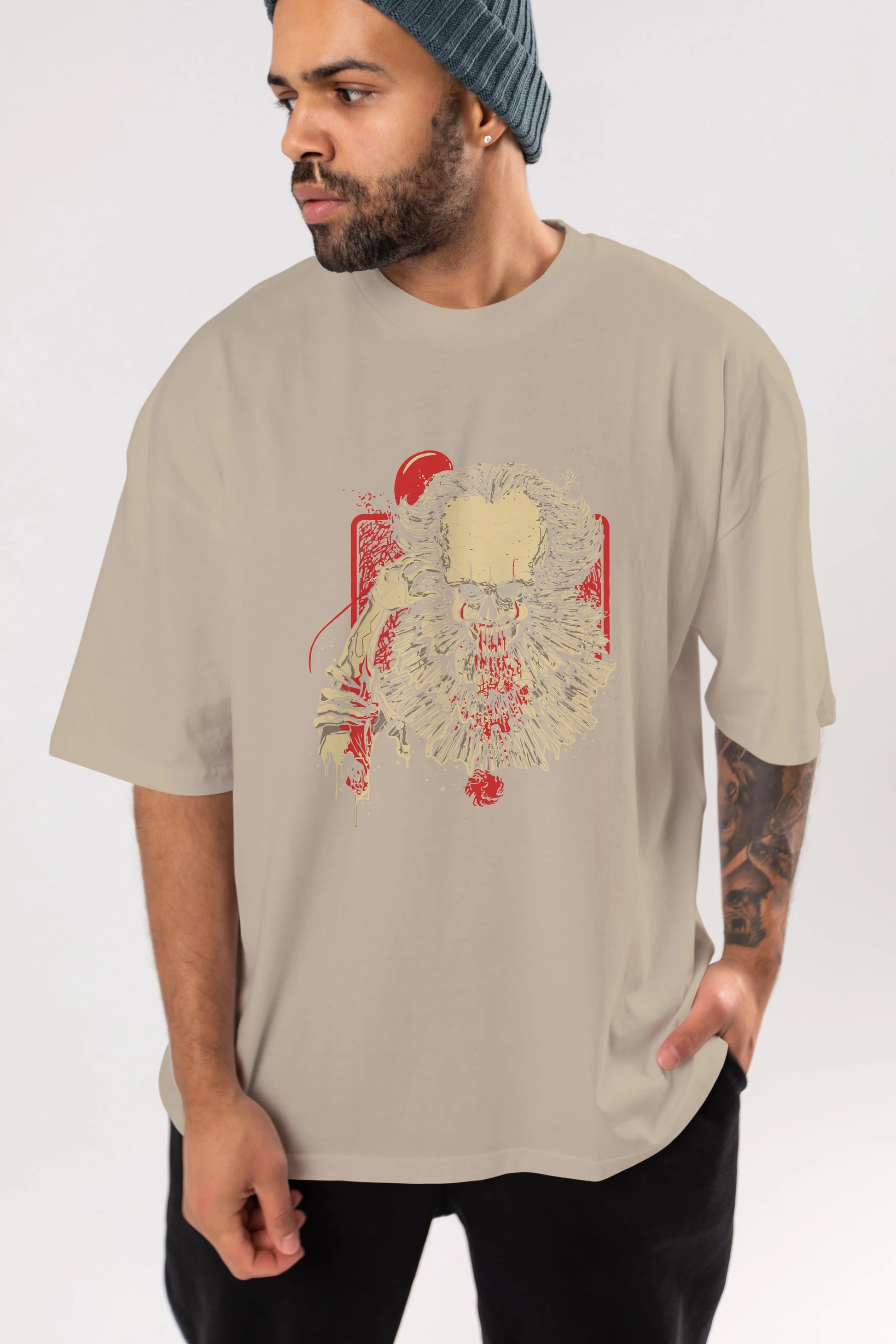 it (2) Ön Baskılı Oversize t-shirt Erkek Kadın Unisex %100 Pamuk Bisiklet Yaka tişort