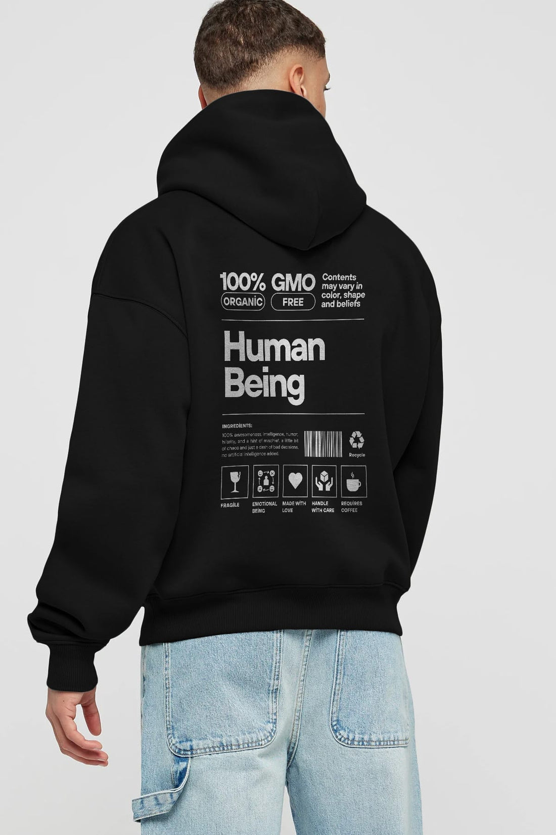 Human Being Arka Baskılı Oversize Hoodie Kapüşonlu Sweatshirt Erkek Kadın Unisex