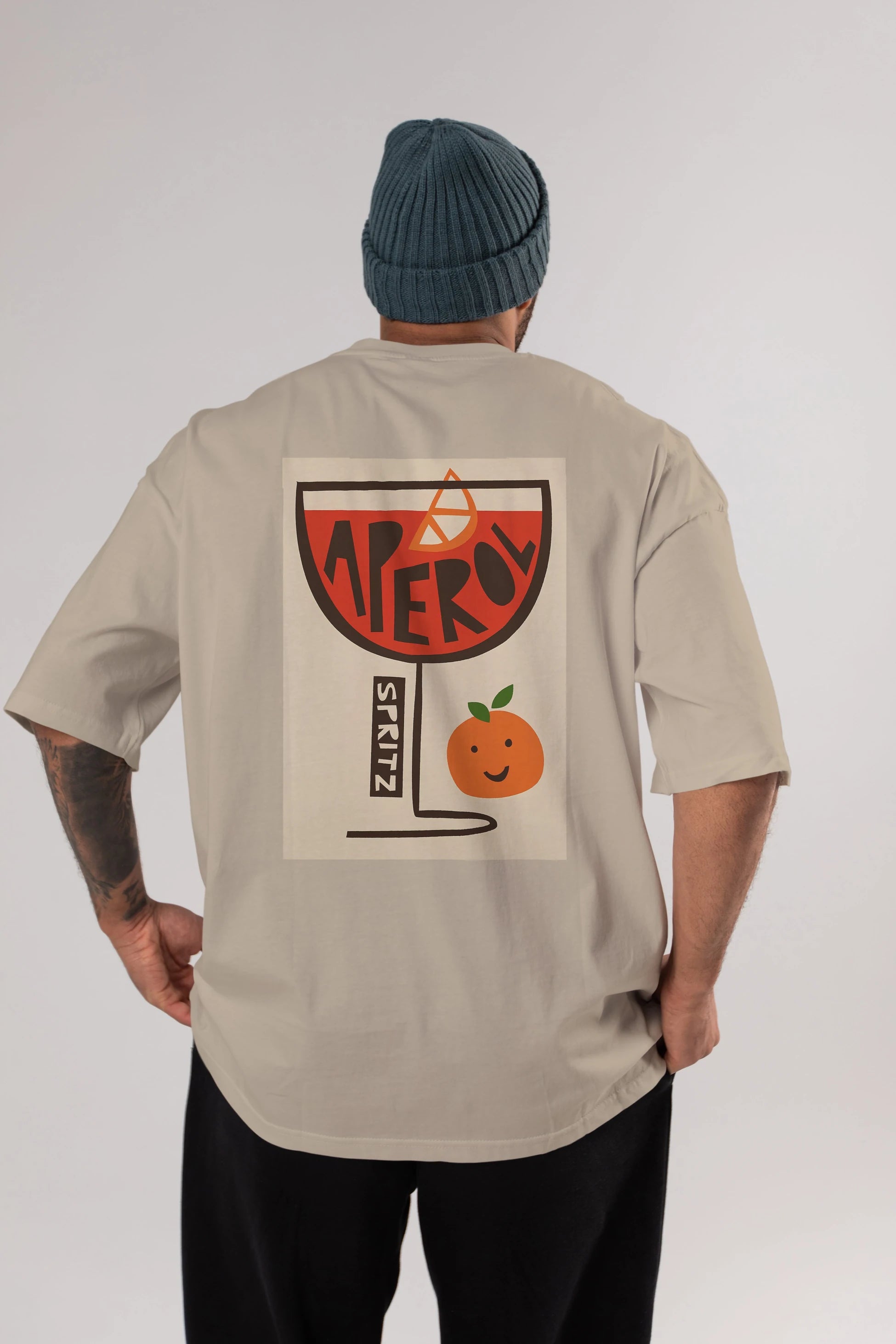 Aperol Spritz 9 Arka Baskılı Oversize t-shirt Erkek Kadın Unisex %100 Pamuk Bisiklet Yaka tişort