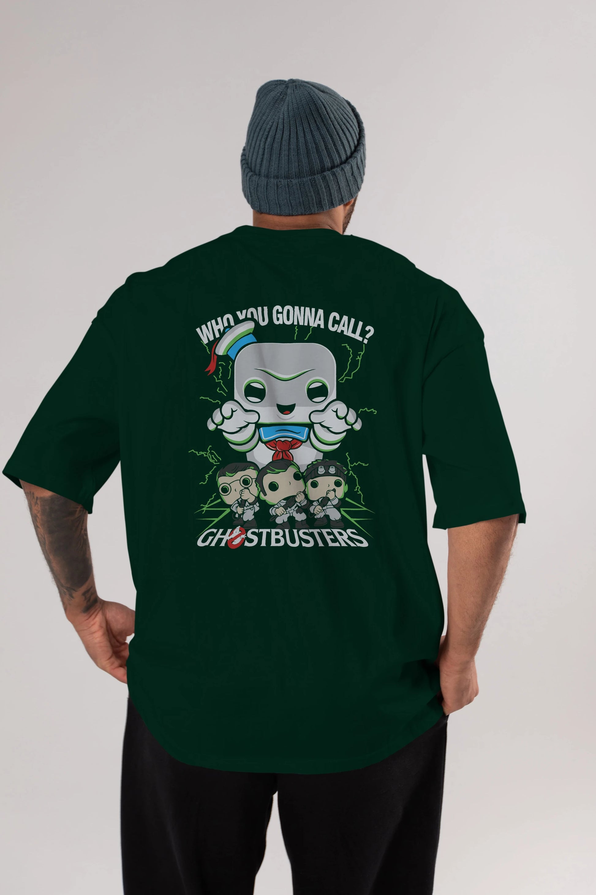 Ghostbusters Arka Baskılı Oversize t-shirt Erkek Kadın Unisex %100 Pamuk Bisiklet Yaka tişort