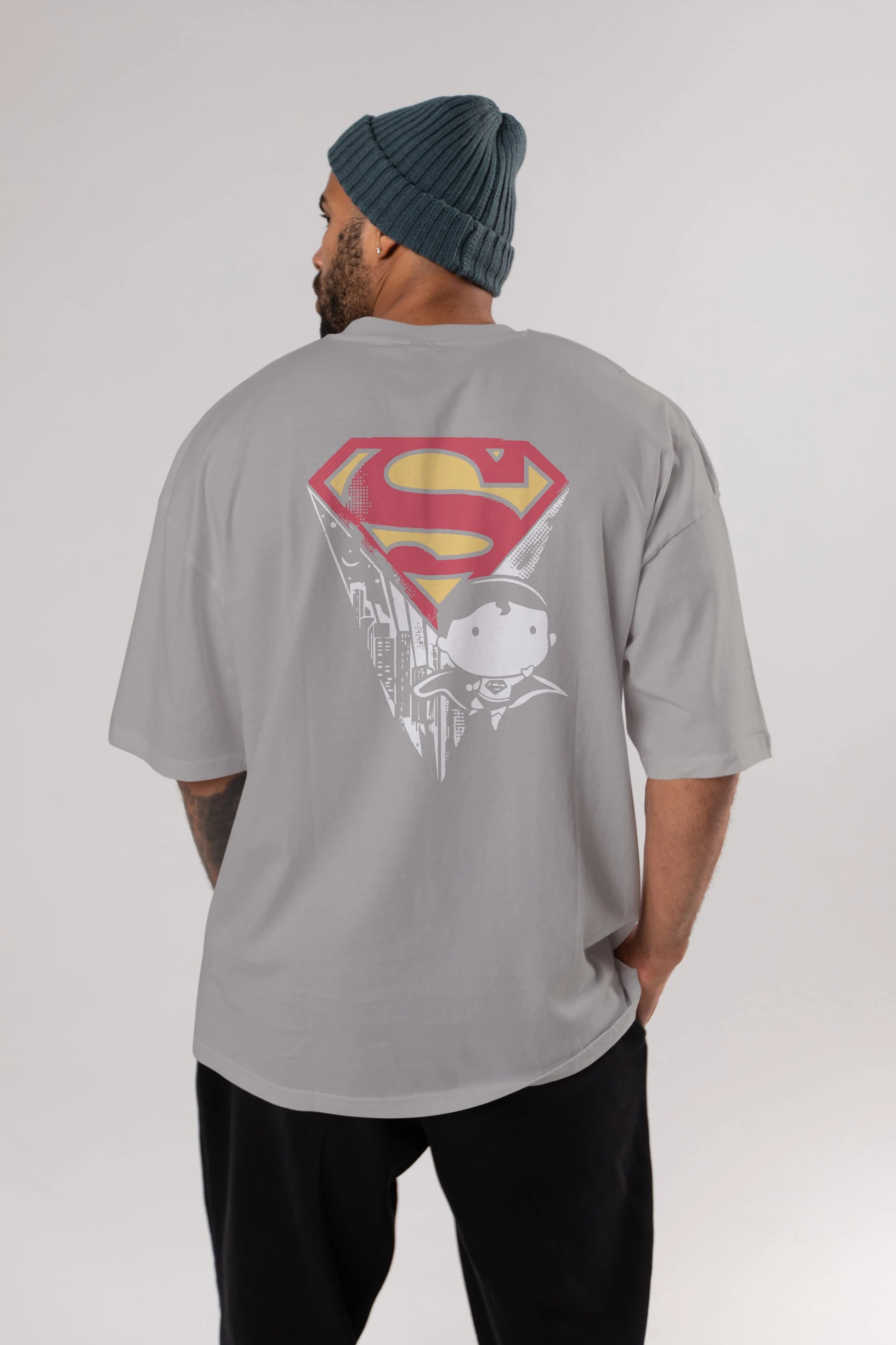 Superman Arka Baskılı Oversize t-shirt Erkek Kadın Unisex %100 Pamuk Bisiklet Yaka tişort