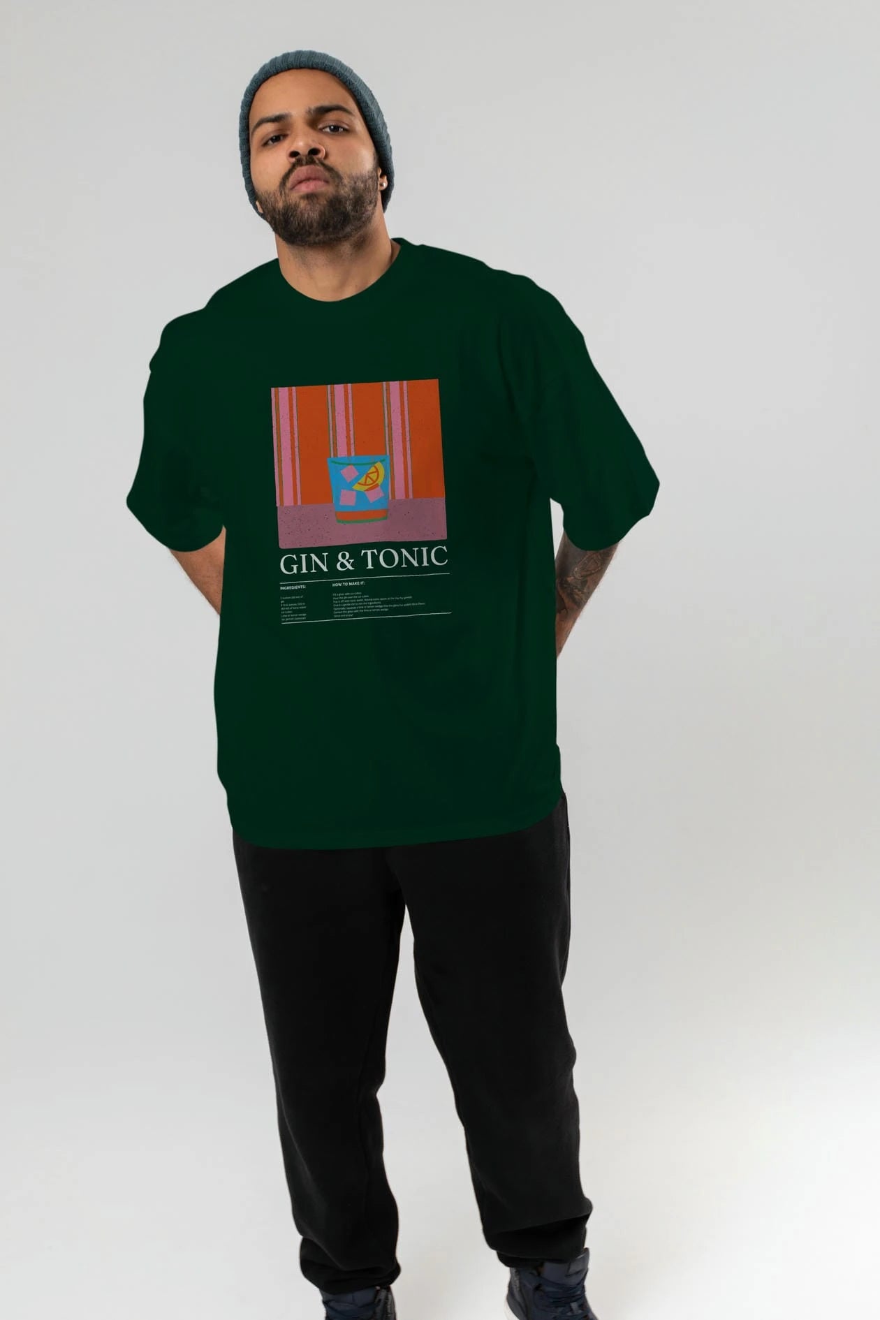 Gin tonic Kokteyl Ön Baskılı Oversize t-shirt Erkek Kadın %100 Pamuk Bisiklet Yaka tişort