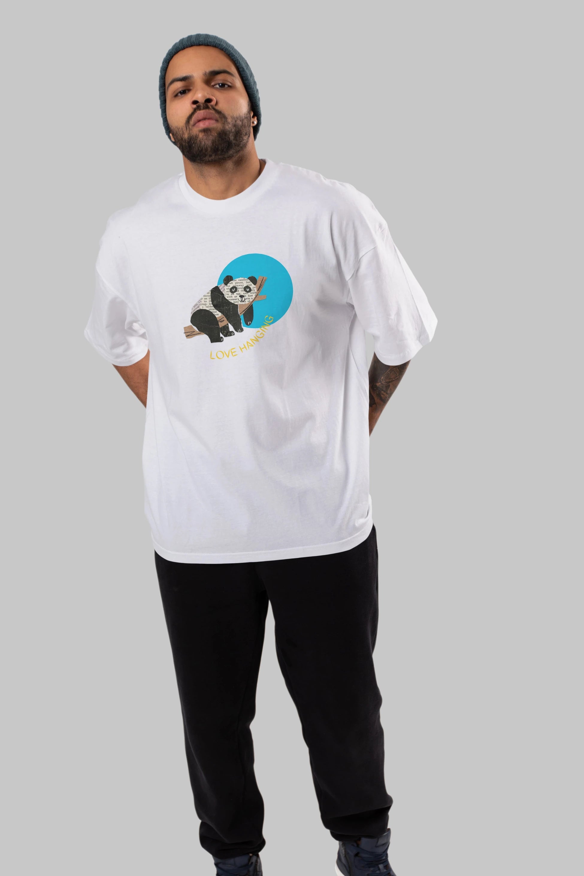 Panda Love Hanging Ön Baskılı Oversize t-shirt Erkek Kadın Unisex