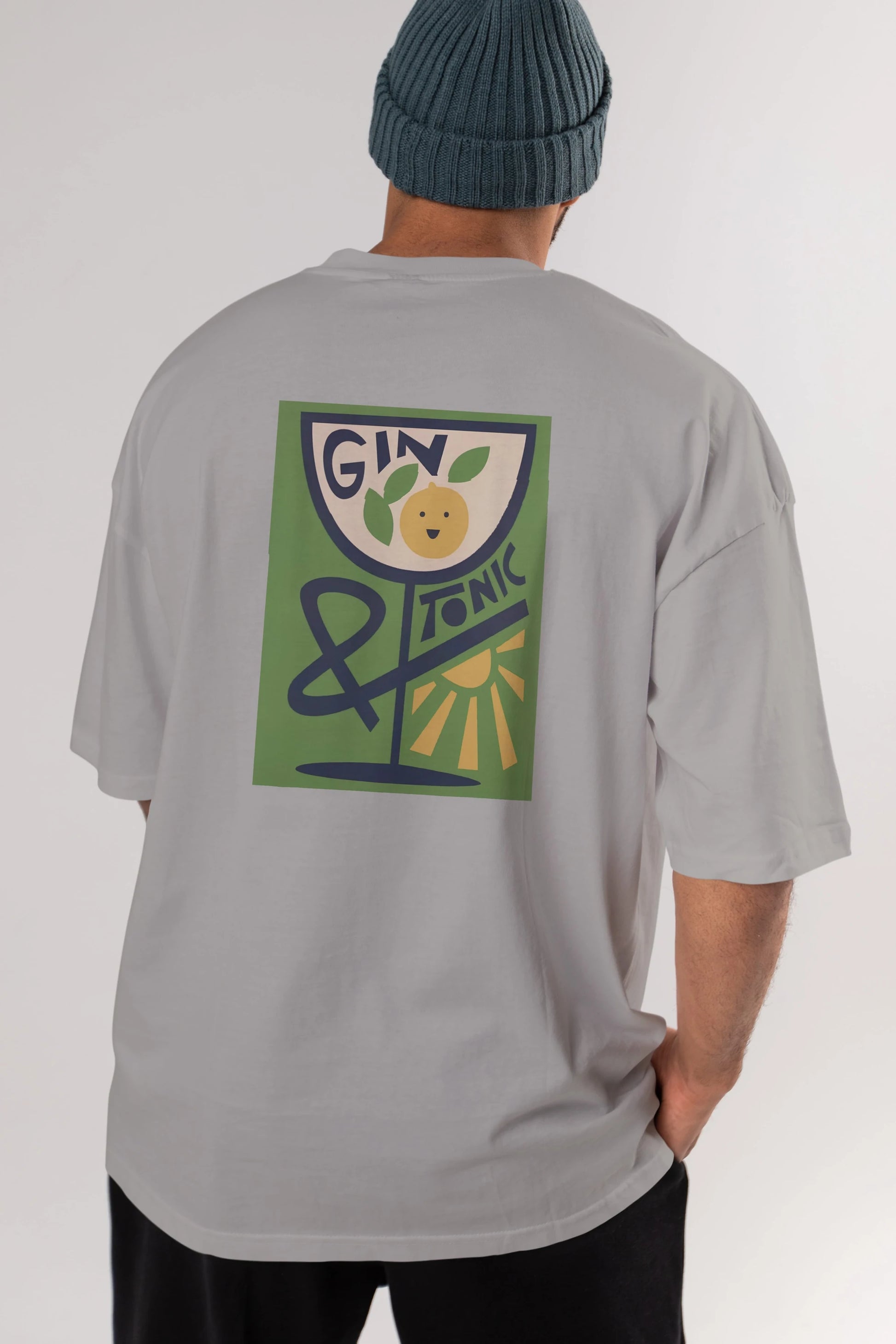 Gin Tonic 3 Arka Baskılı Oversize t-shirt Erkek Kadın Unisex %100 Pamuk Bisiklet Yaka tişort