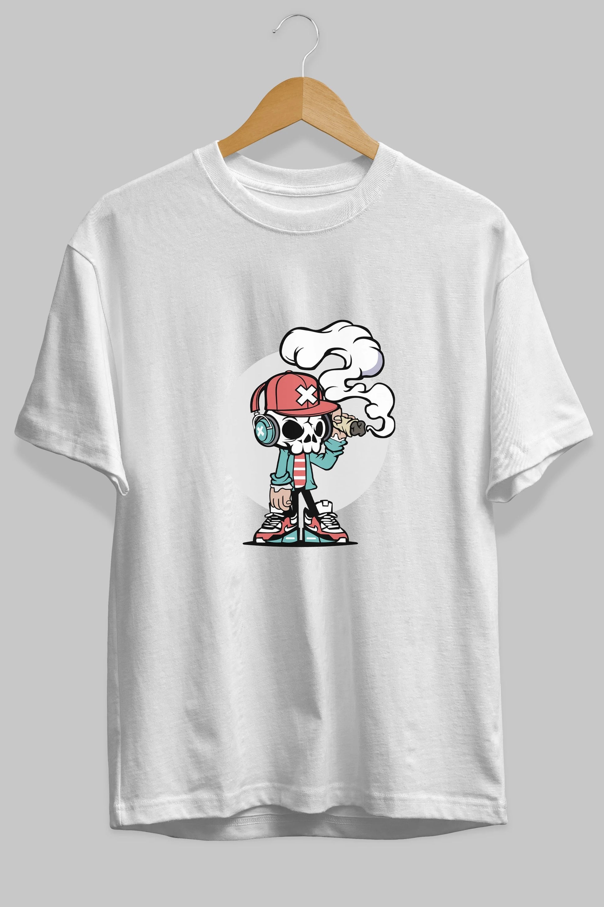 Skull Headphone Ön Baskılı Oversize t-shirt Erkek Kadın Unisex %100 Pamuk tişort