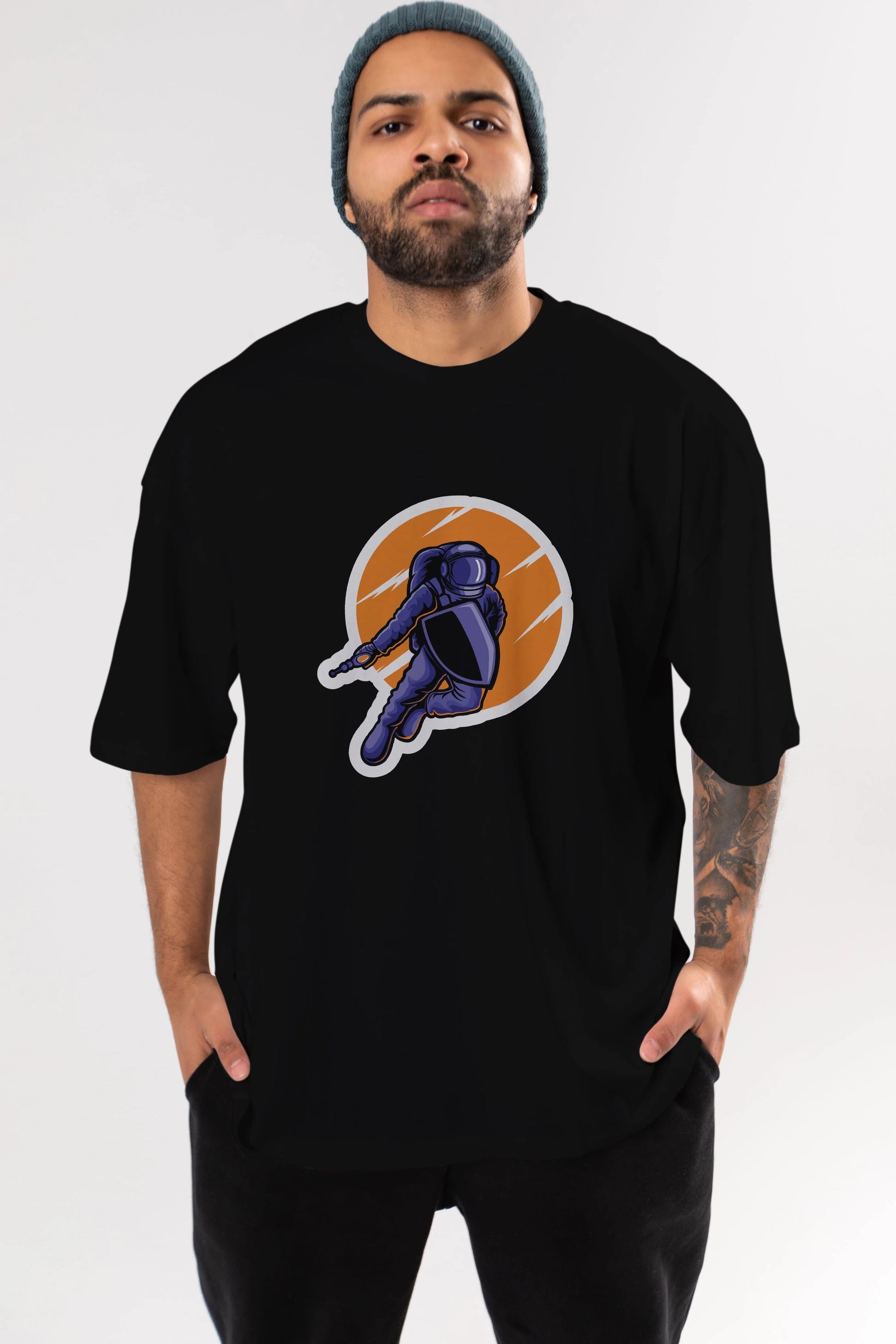 Astro Wars Sticker Ön Baskılı Oversize t-shirt Erkek Kadın Unisex