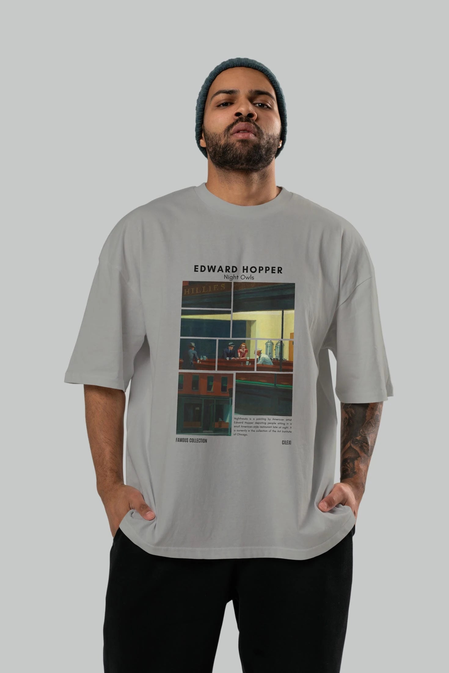 Edward Hopper Night Owls ön Baskılı Oversize t-shirt Erkek Kadın Bisiklet Yaka Pamuk tişort