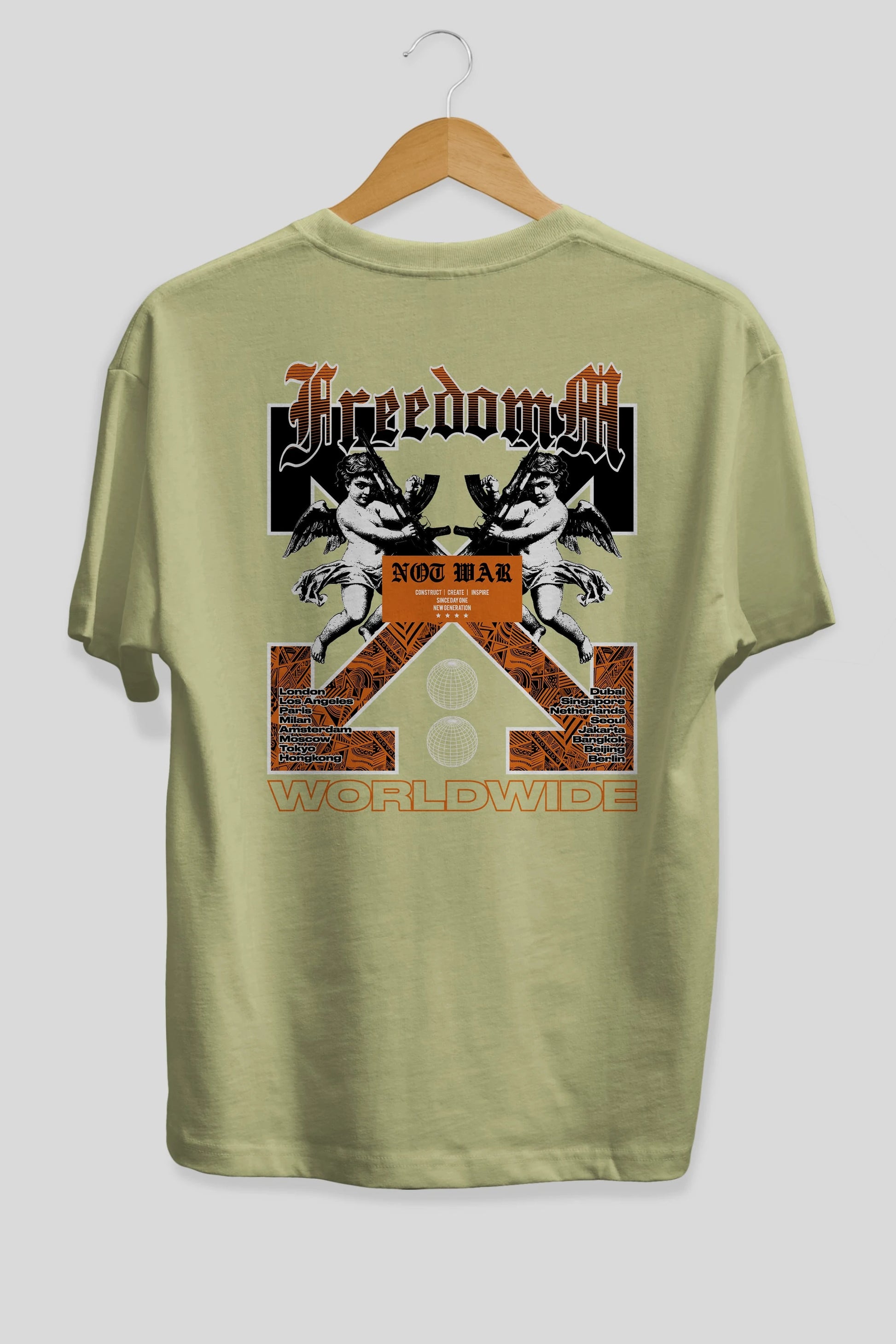 Freedom Worldwide Arka Baskılı Oversize t-shirt Erkek Kadın Unisex