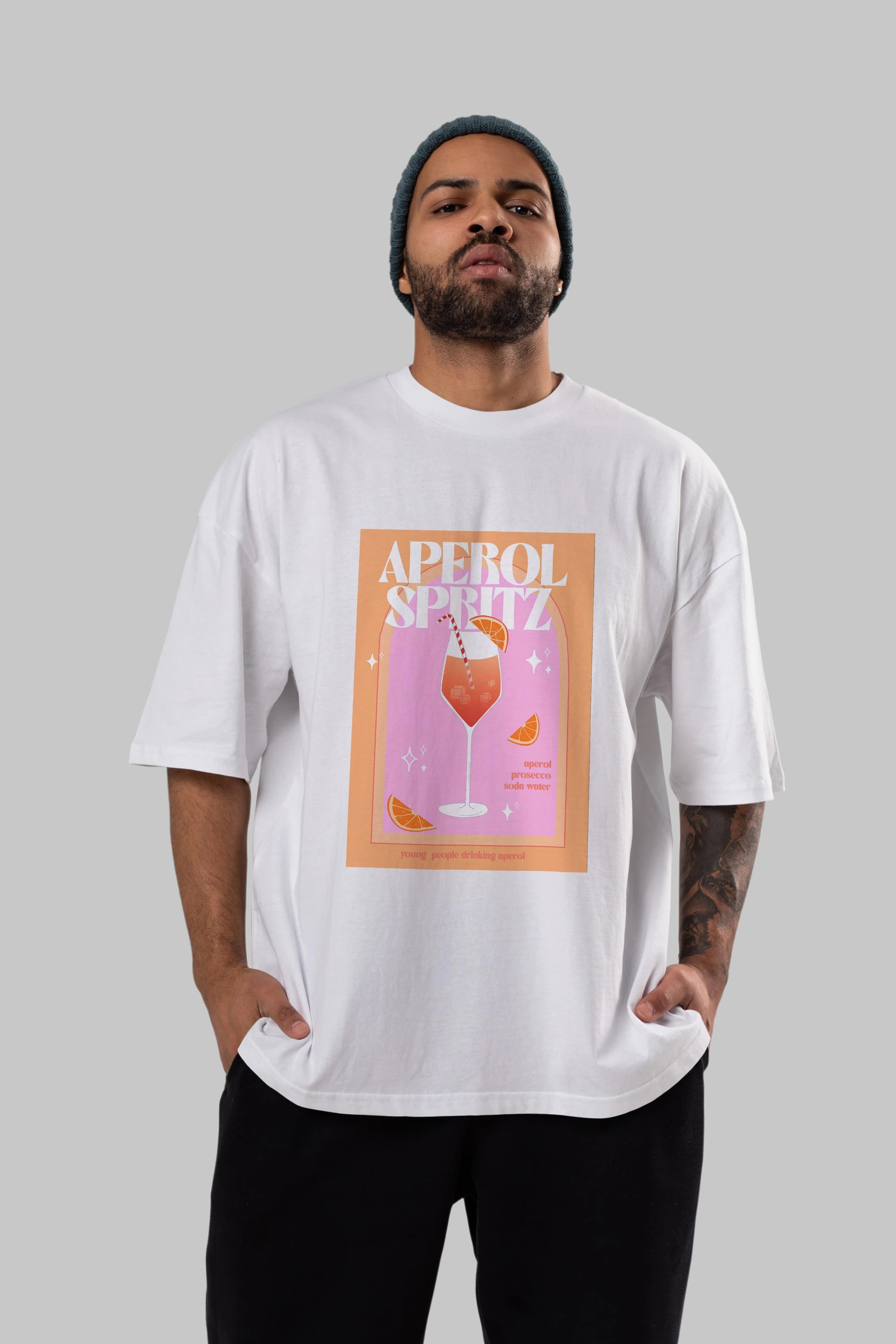 Aperol Spritz 2 Ön Baskılı Oversize t-shirt Erkek Kadın Unisex %100 Pamuk Bisiklet Yaka tişort