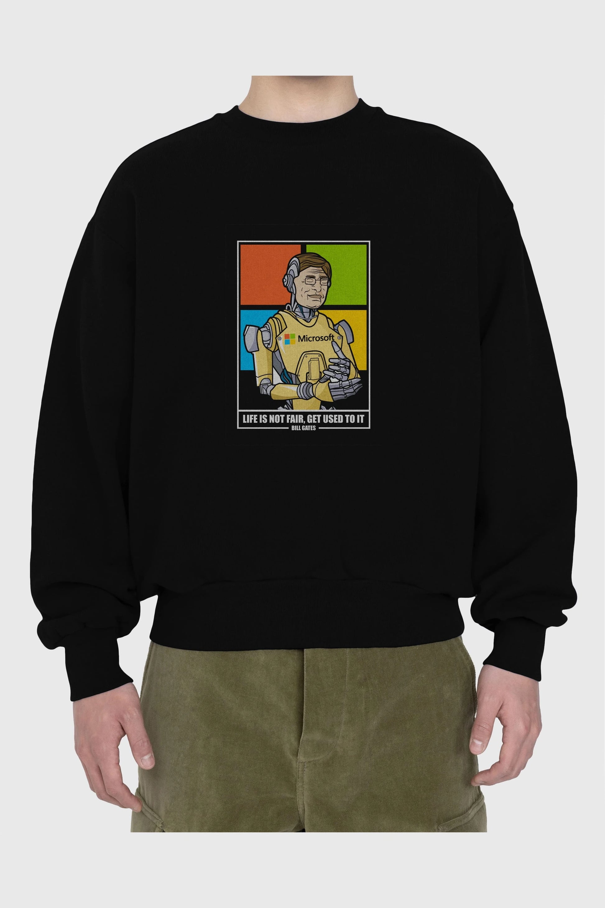 Bill Gates Robot Human Ön Baskılı Oversize Sweatshirt Erkek Kadın Unisex