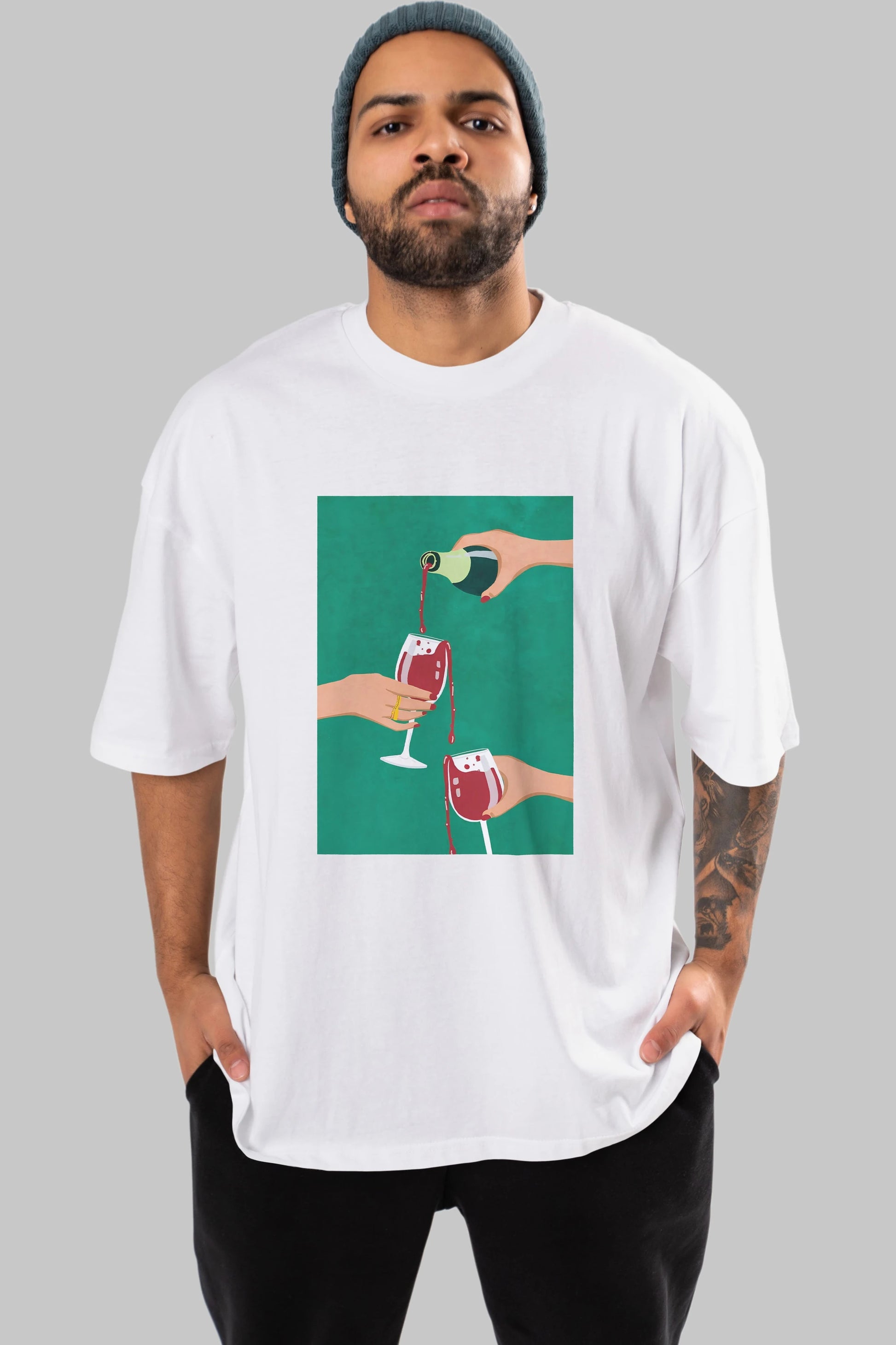 Wine 2 Ön Baskılı Oversize t-shirt Erkek Kadın Unisex %100 Pamuk Bisiklet Yaka tişort