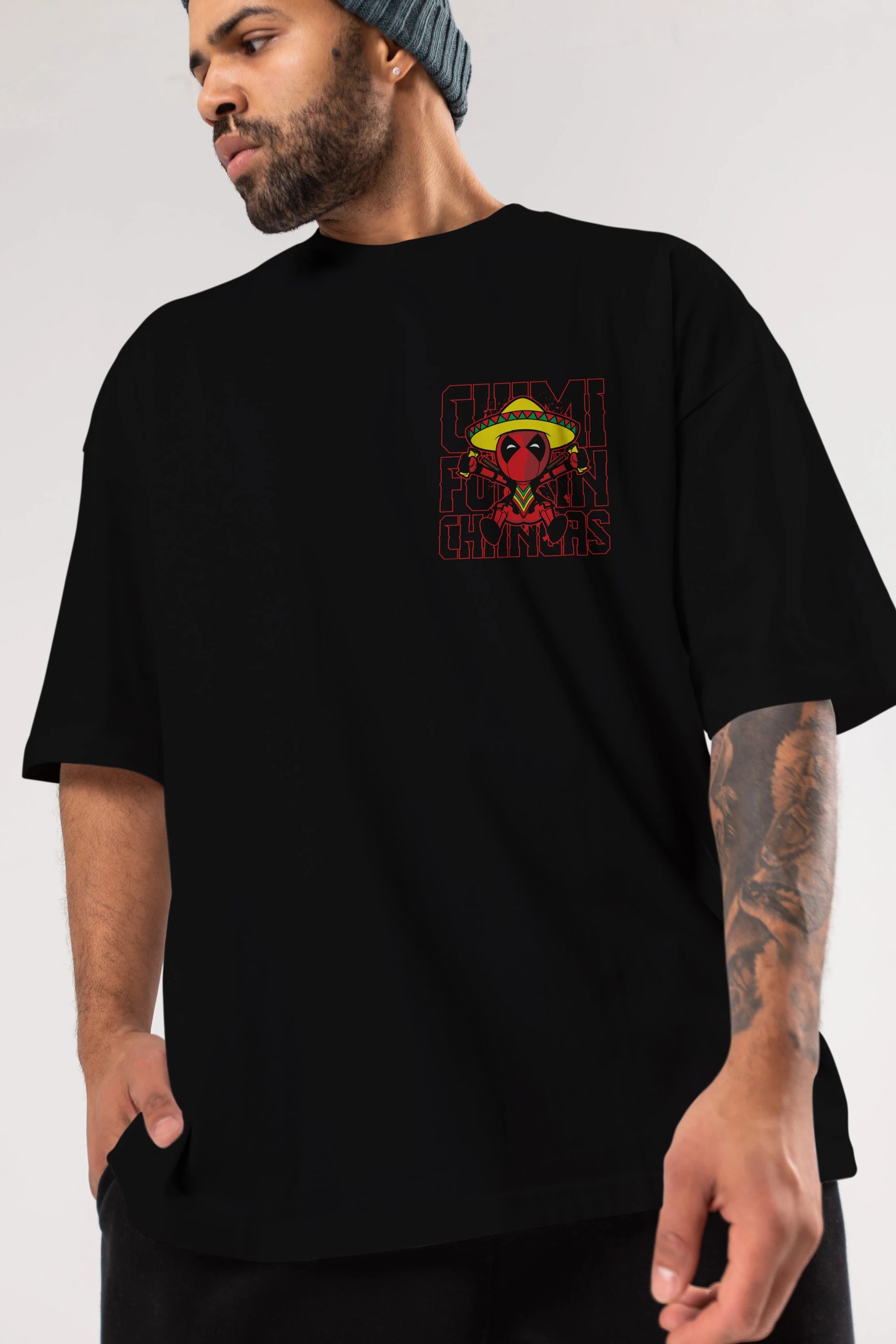 Deadpool (14) Ön Sol Baskılı Oversize t-shirt Erkek Kadın Unisex %100 Pamuk Bisiklet Yaka tişort