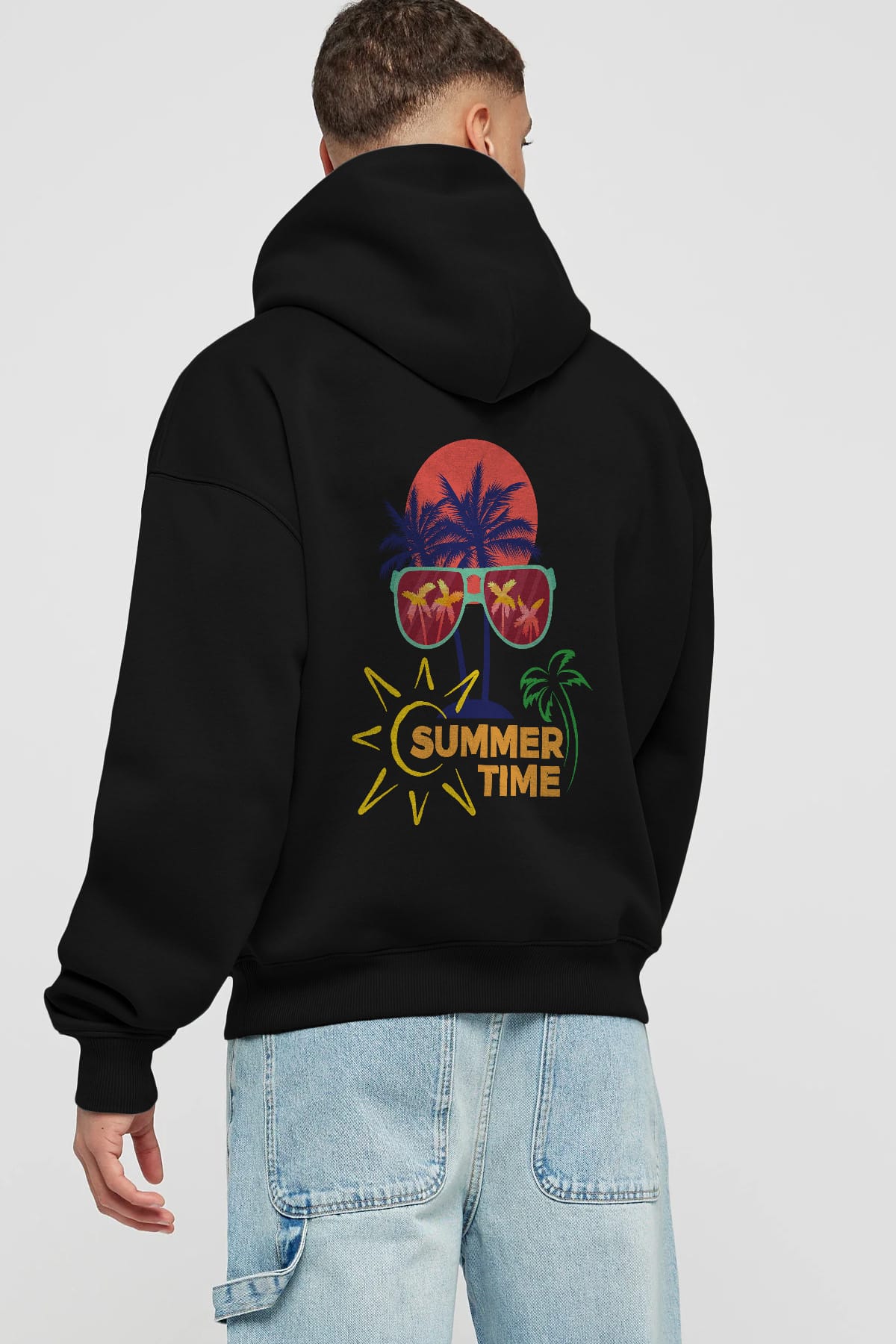 Summer Time Yazılı Arka Baskılı Oversize Hoodie Kapüşonlu Sweatshirt Erkek Kadın Unisex