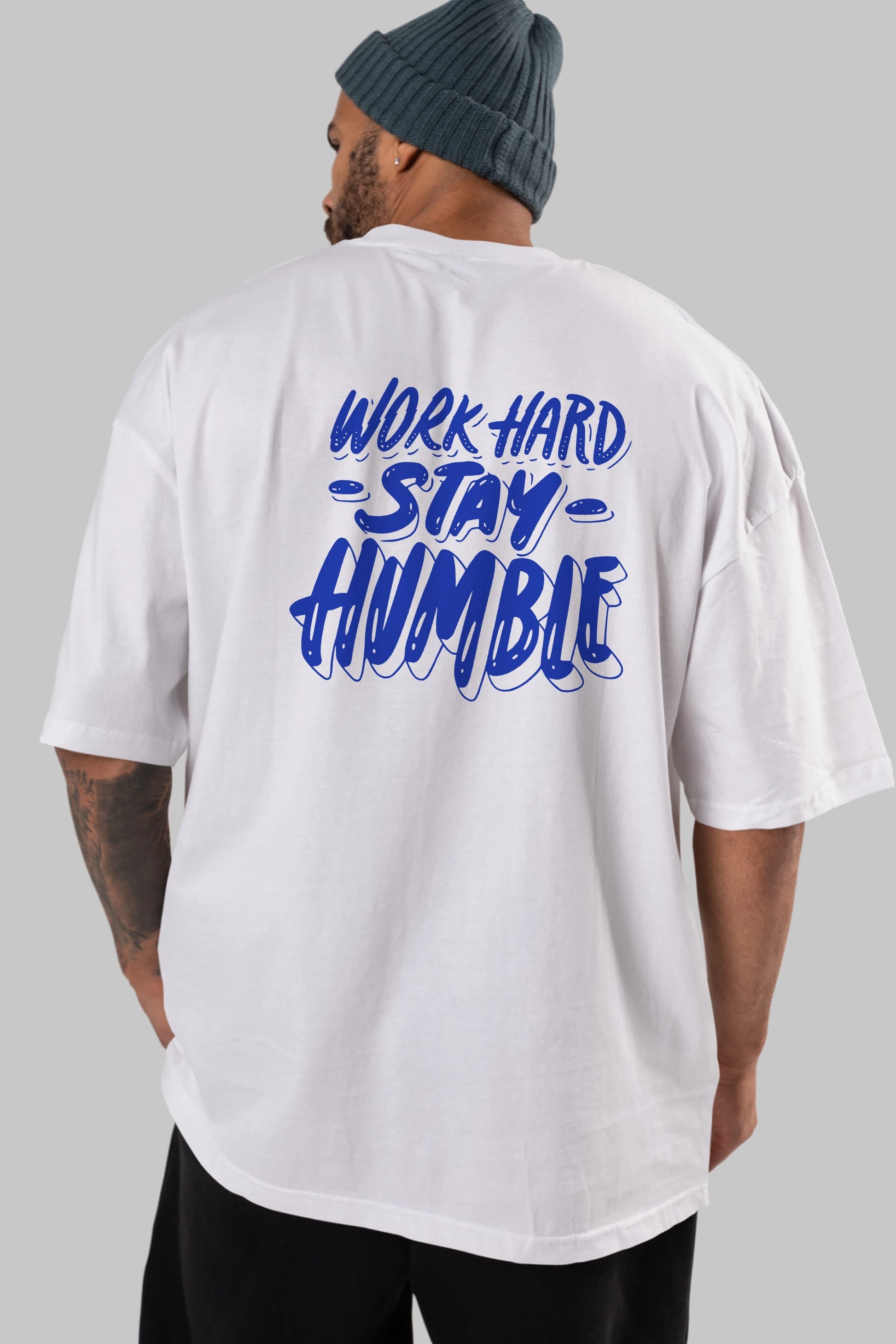 Word Hard Yazılı Arka Baskılı Oversize t-shirt Erkek Kadın Unisex