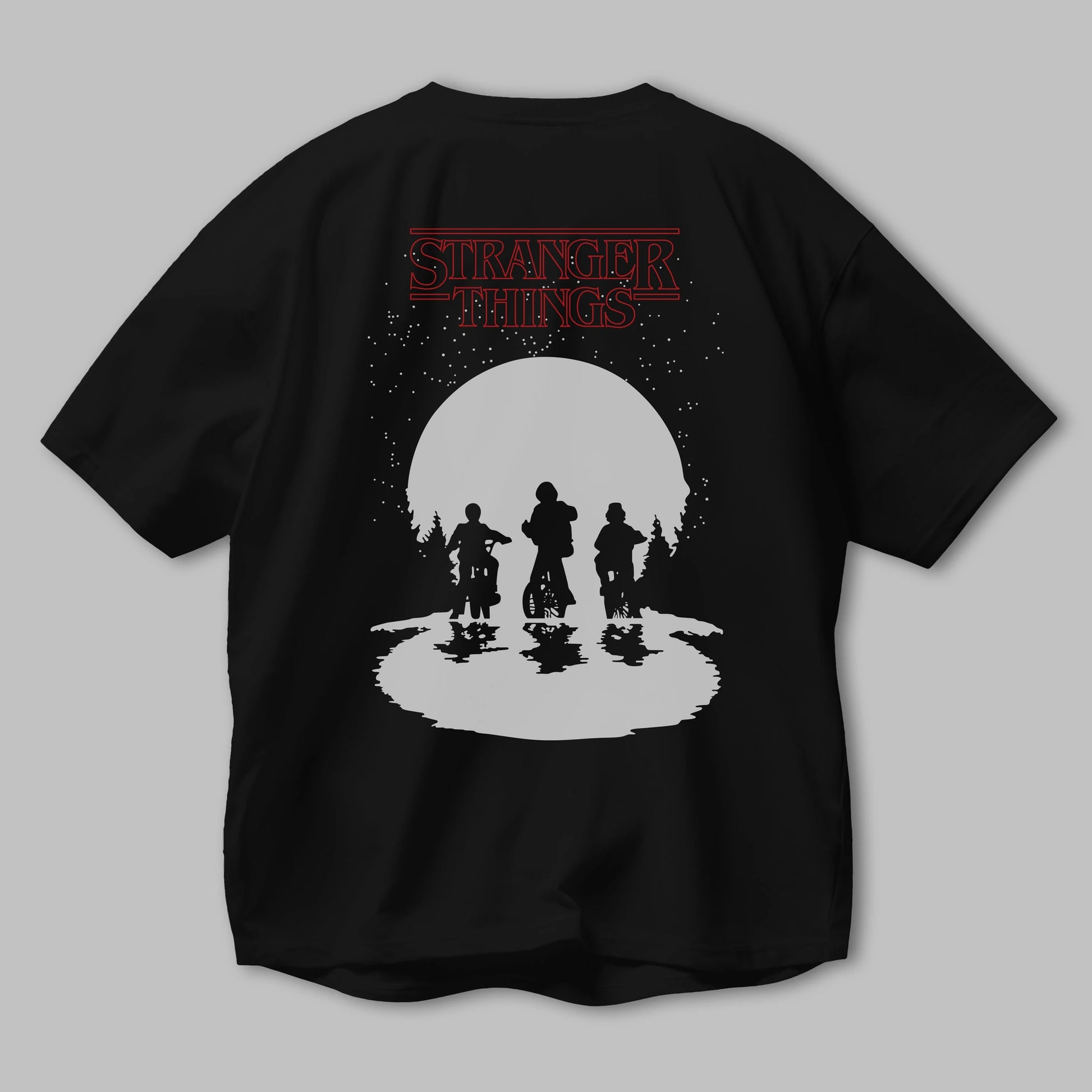 Stranger Things Arka Baskılı Oversize t-shirt Erkek Kadın Unisex %100 Pamuk Bisiklet Yaka tişort